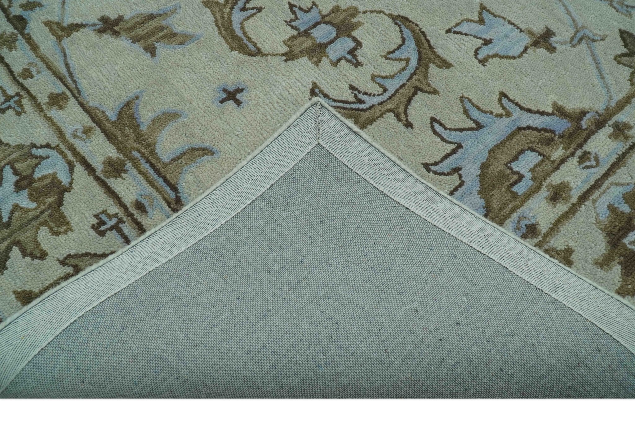 Custom Made Ivory, Taupe and Aqua Traditional Hand Tufted wool area rug - Image 7
