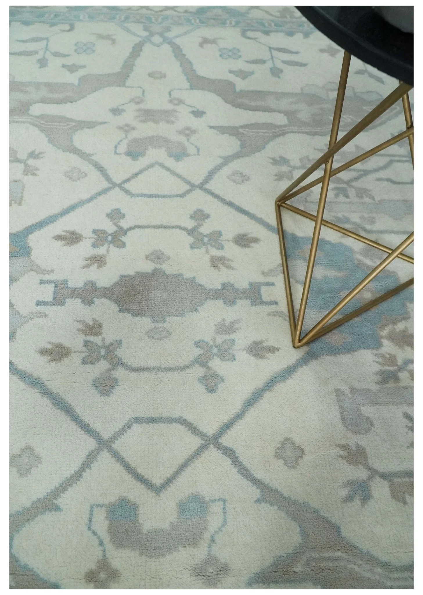 Ivory, Teal and Brown 8x10 Hand knotted Traditional oriental oushak wool area rug - Image 2