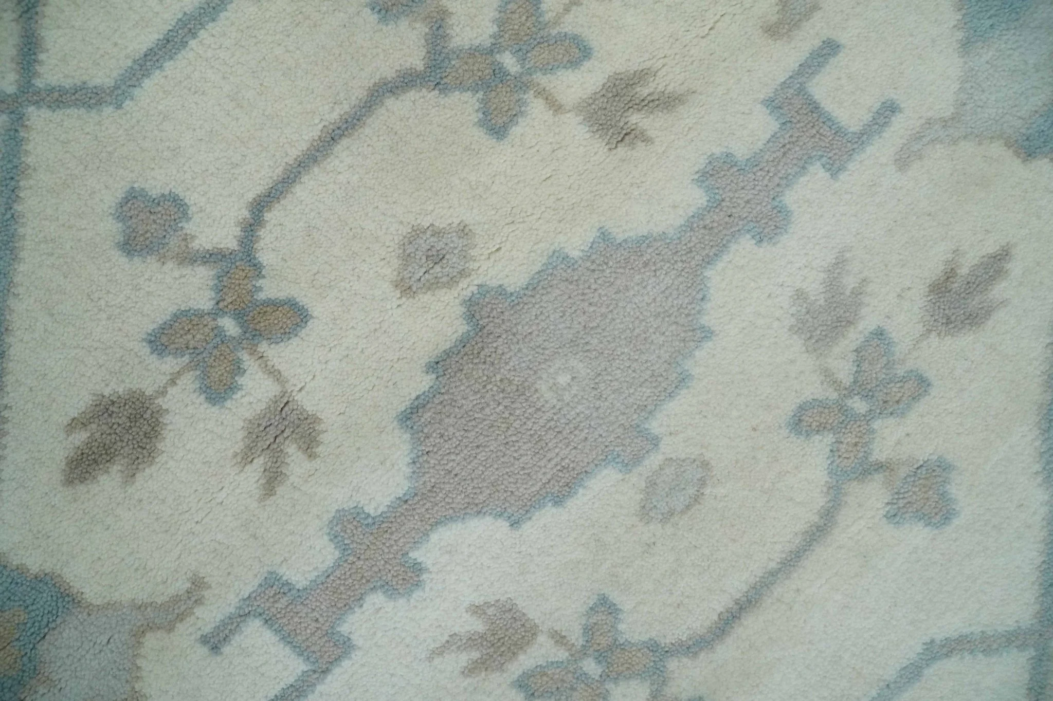 Ivory, Teal and Brown 8x10 Hand knotted Traditional oriental oushak wool area rug - Image 4
