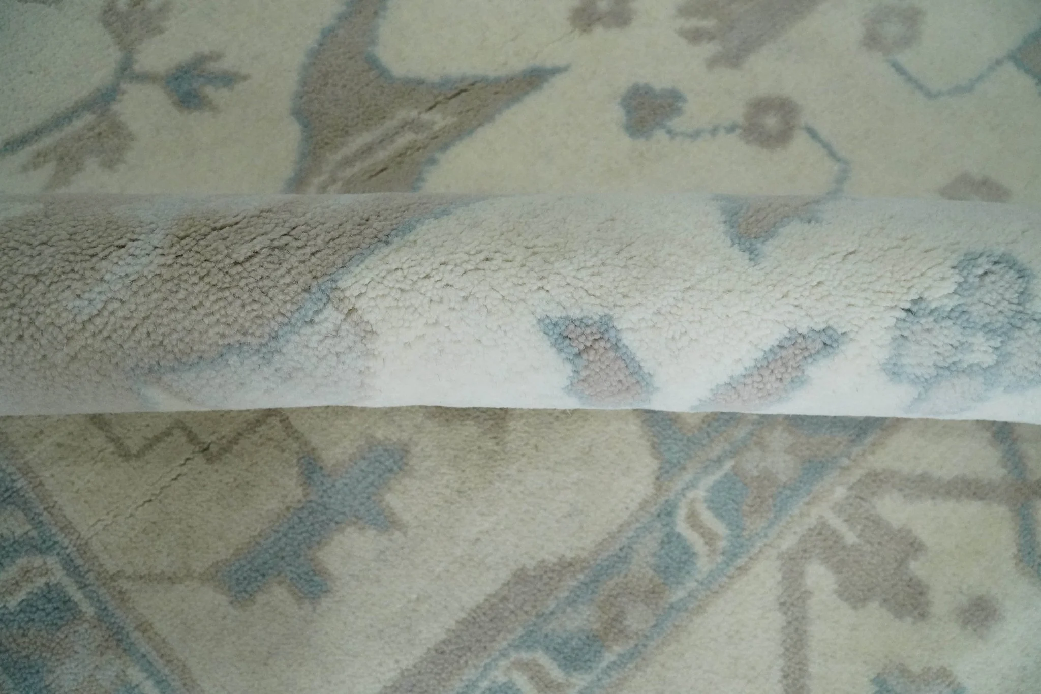 Ivory, Teal and Brown 8x10 Hand knotted Traditional oriental oushak wool area rug - Image 7