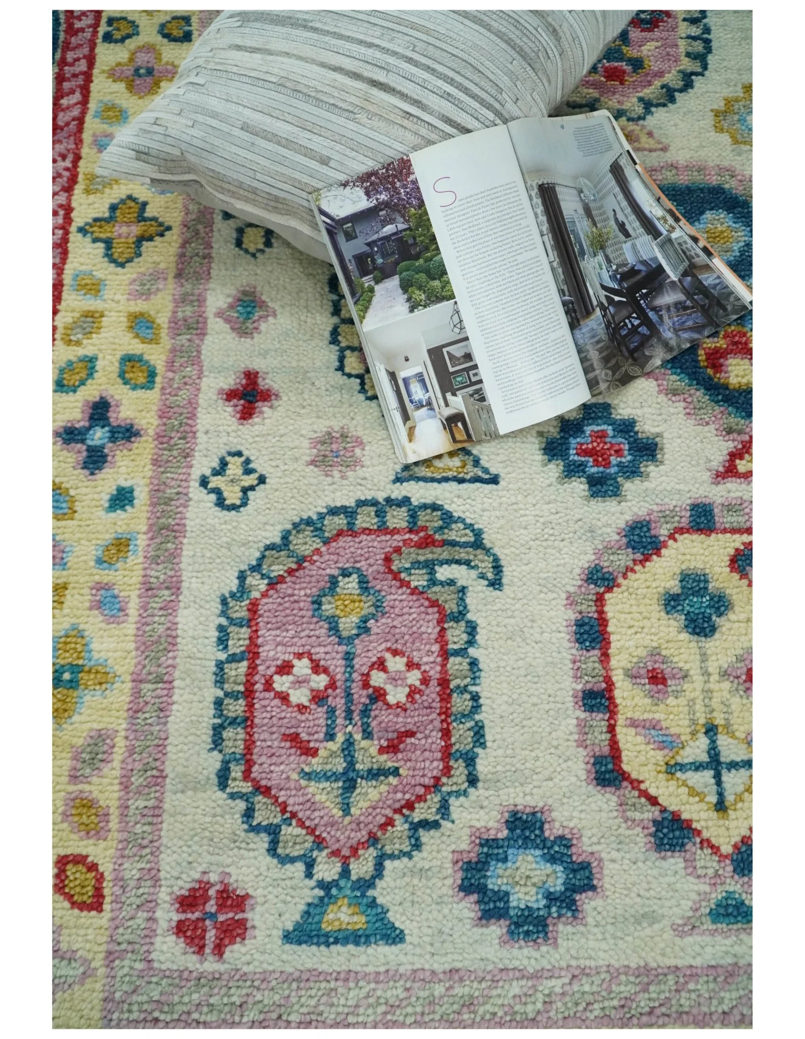 Eclectic Vibrant Colorful Ivory, Teal, Gold and Maroon Traditional boteh design Hand knotted Multi Size wool Area Rug - Image 4