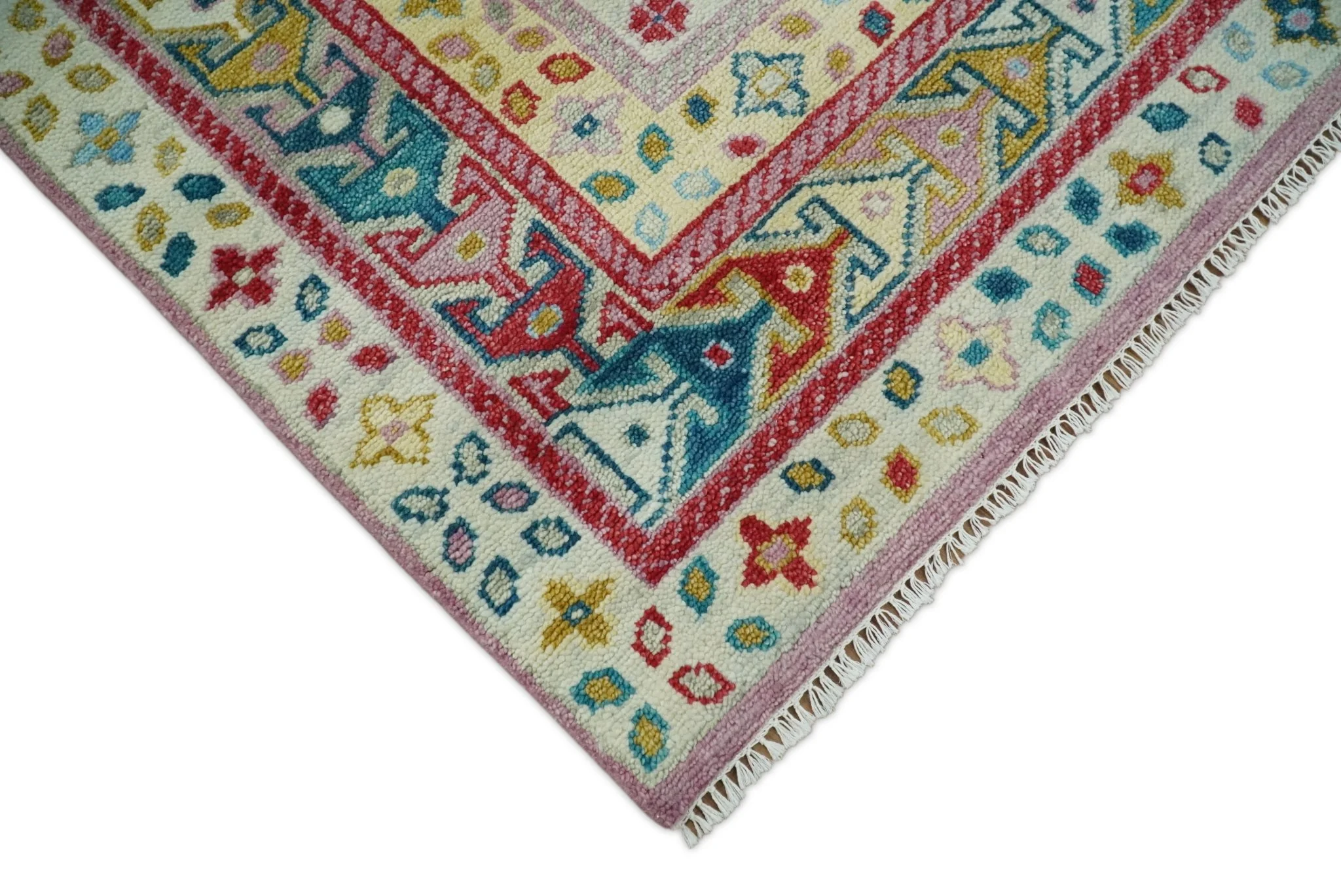 Eclectic Vibrant Colorful Ivory, Teal, Gold and Maroon Traditional boteh design Hand knotted Multi Size wool Area Rug - Image 8