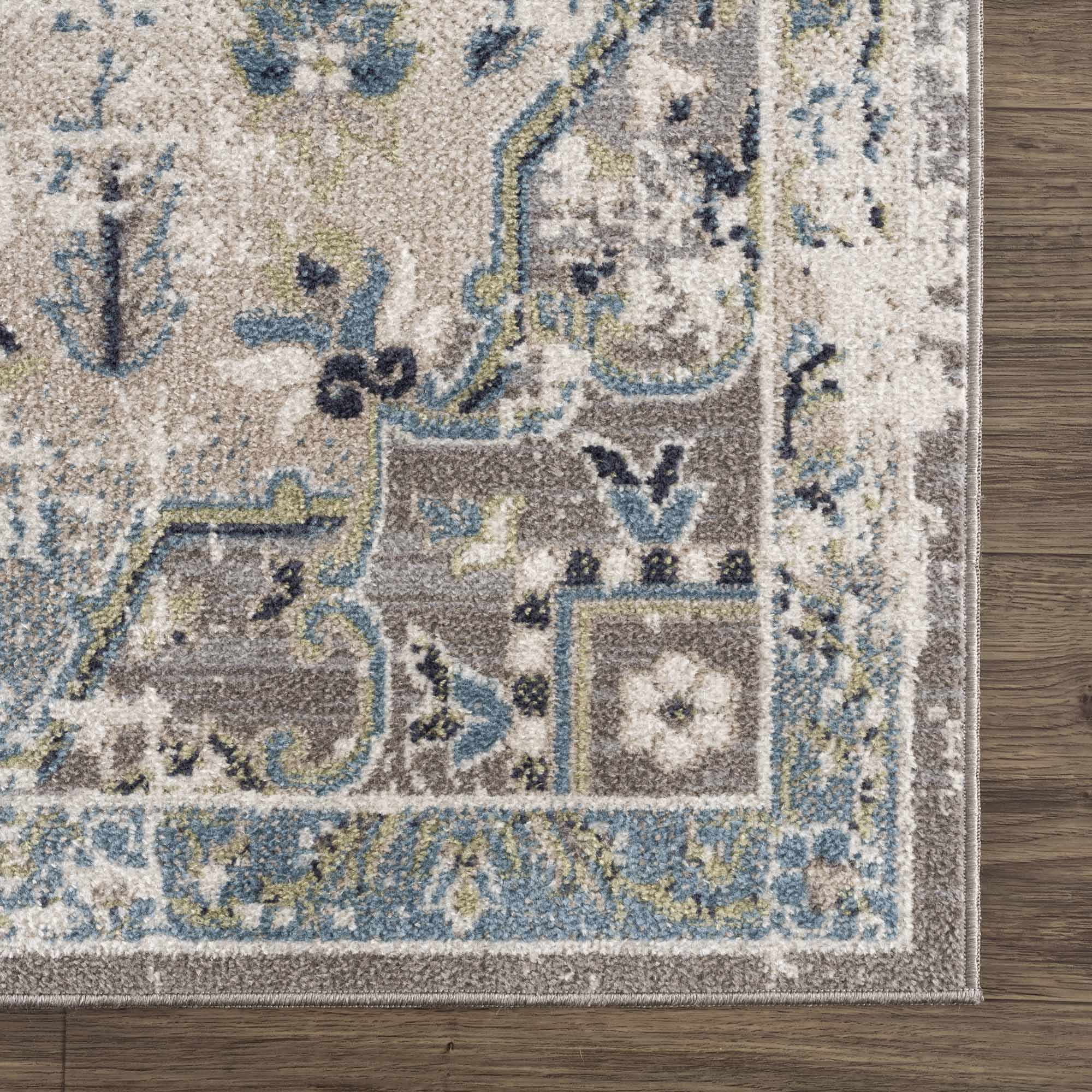 Ivory, Teal, Gray and Charcoal Traditional Transitional Design Washable Area Rug - Image 11