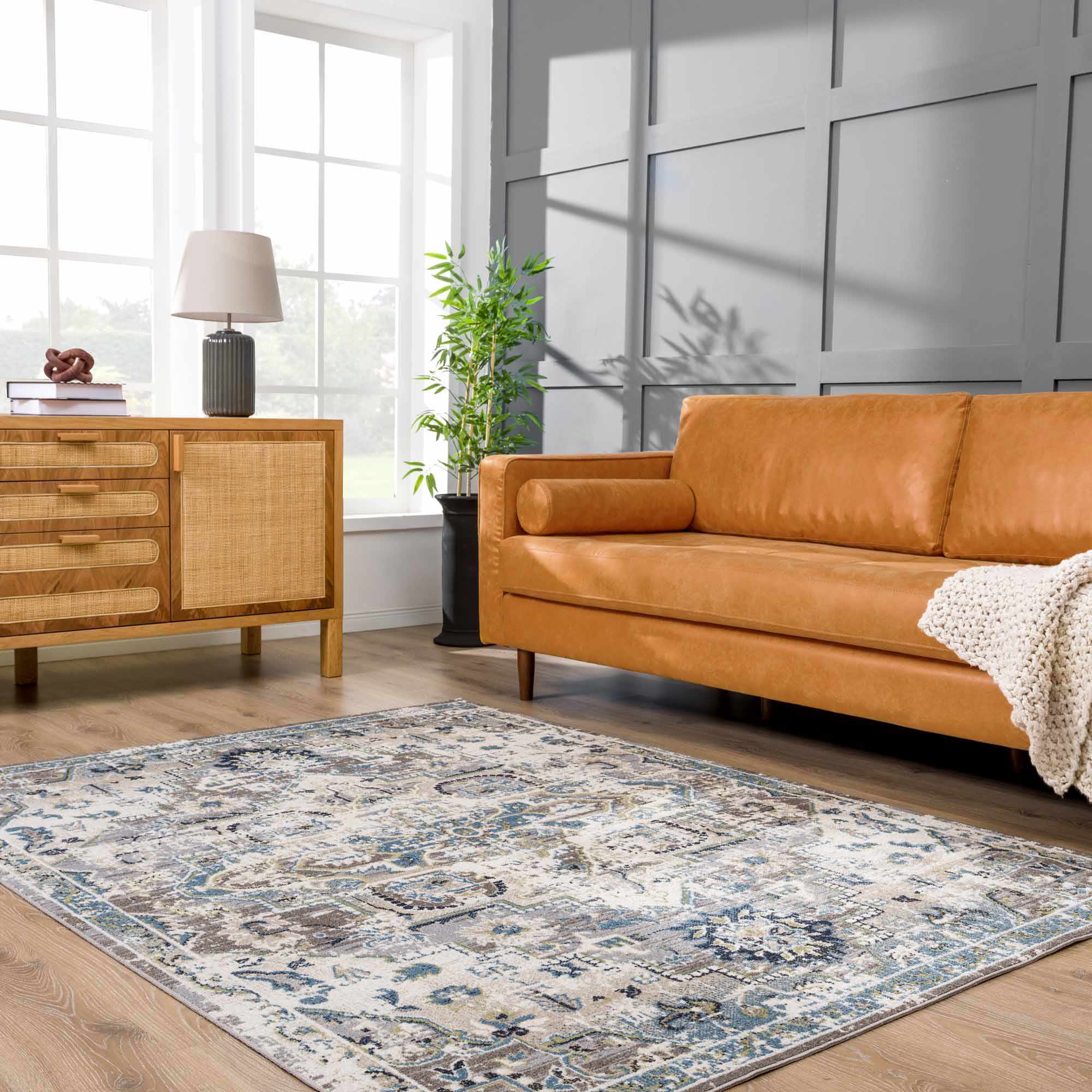Ivory, Teal, Gray and Charcoal Traditional Transitional Design Washable Area Rug - Image 15