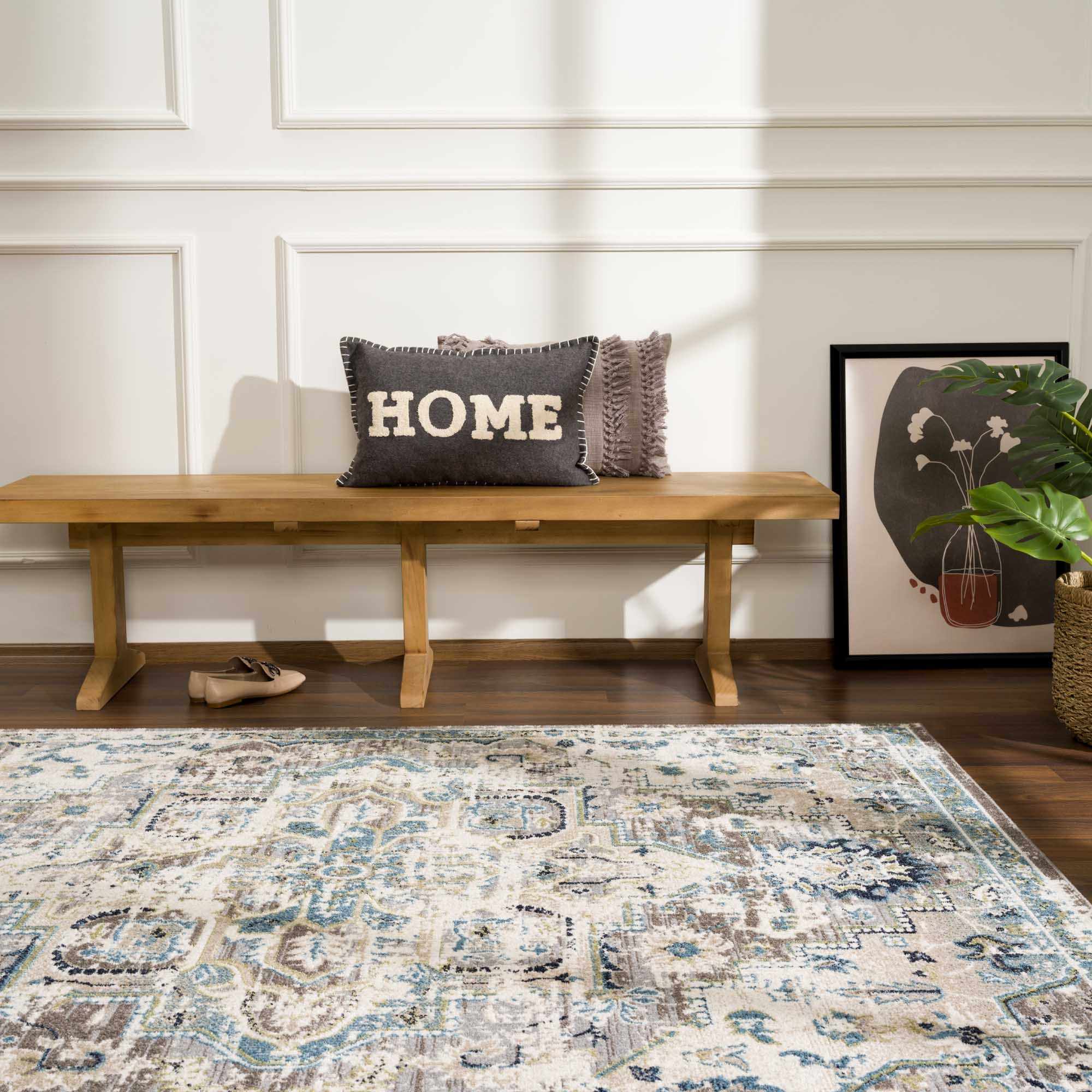 Ivory, Teal, Gray and Charcoal Traditional Transitional Design Washable Area Rug - Image 16