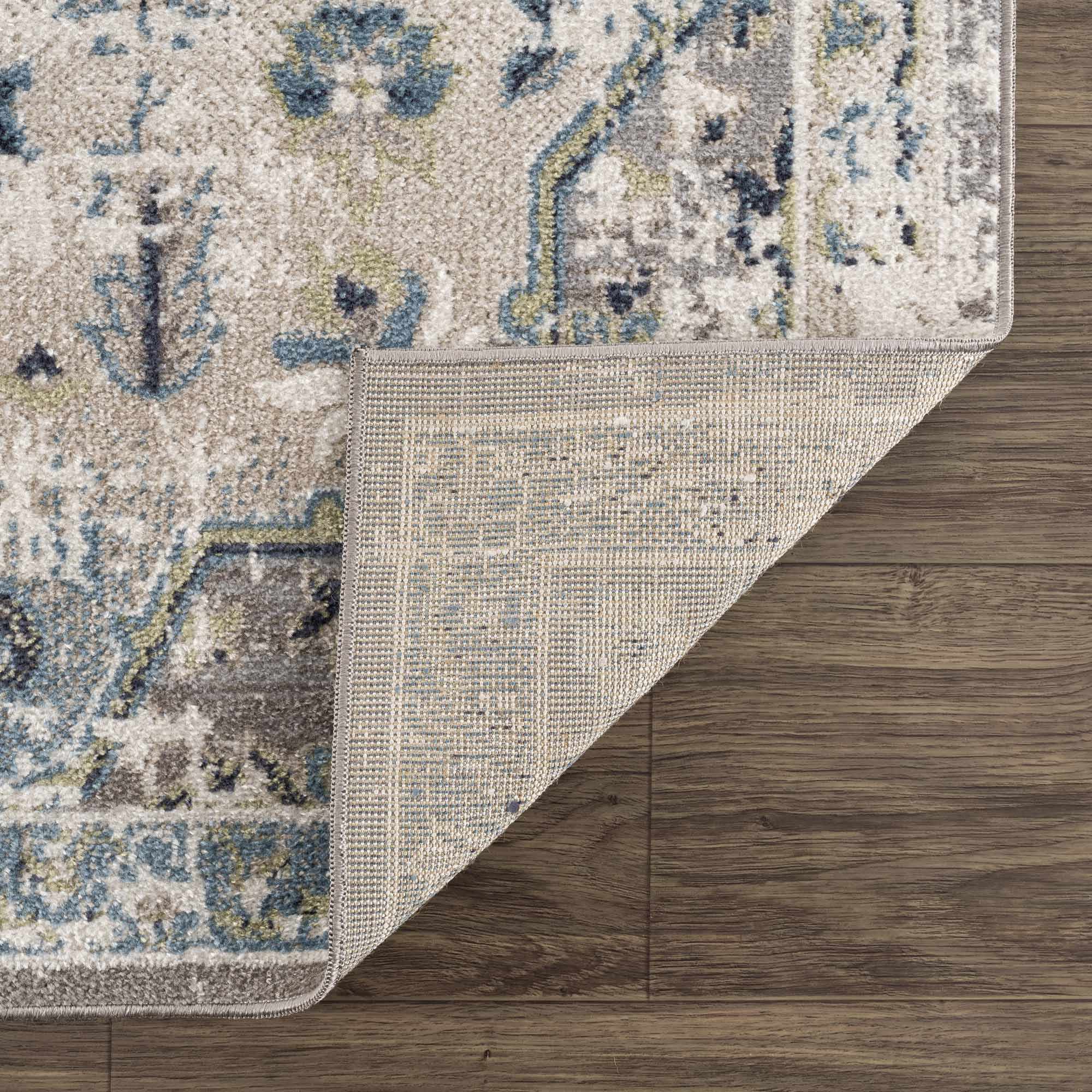 Ivory, Teal, Gray and Charcoal Traditional Transitional Design Washable Area Rug - Image 6