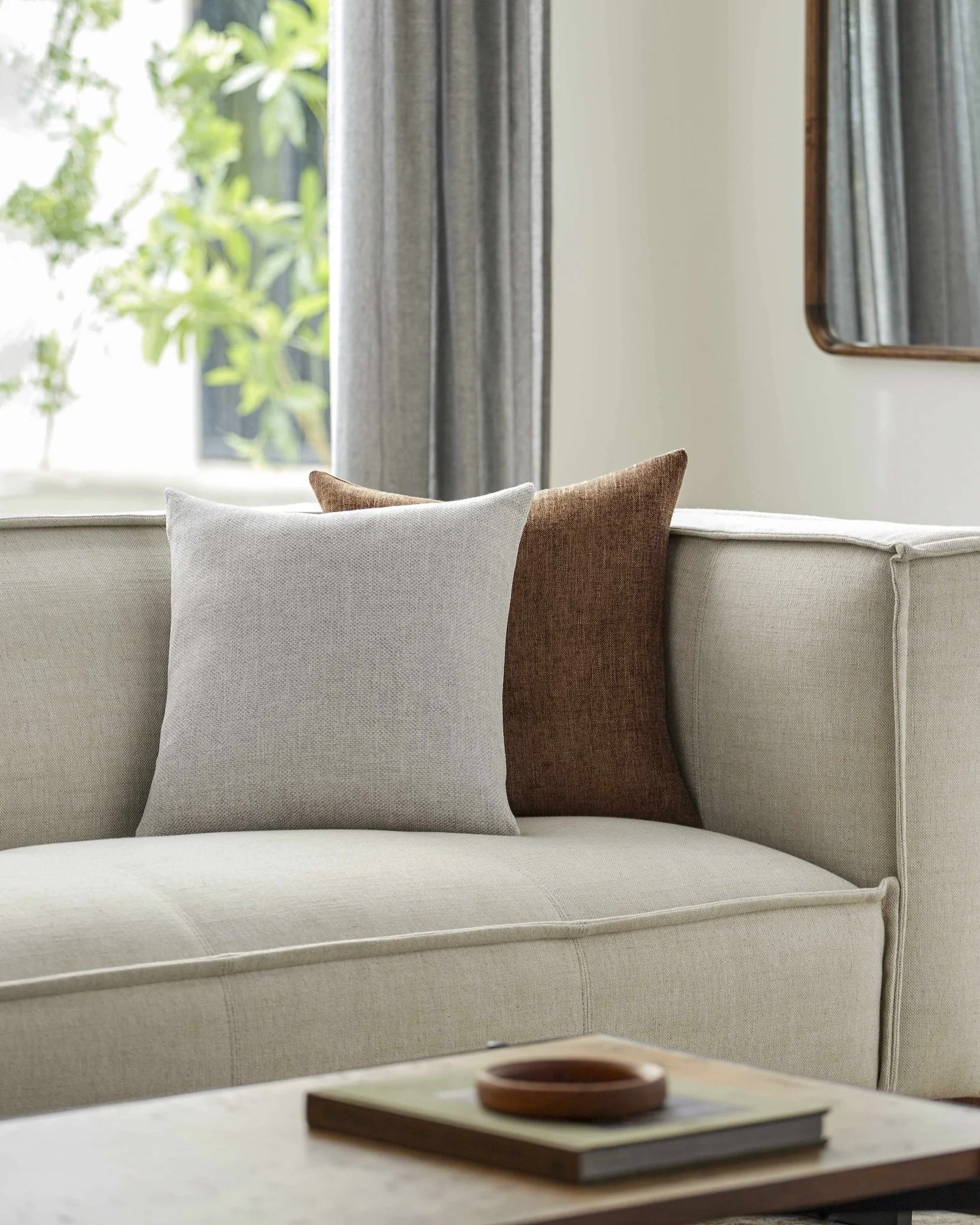 Natural Linen look Ivory Textured Contemporary Square Throw Pillow - Image 5