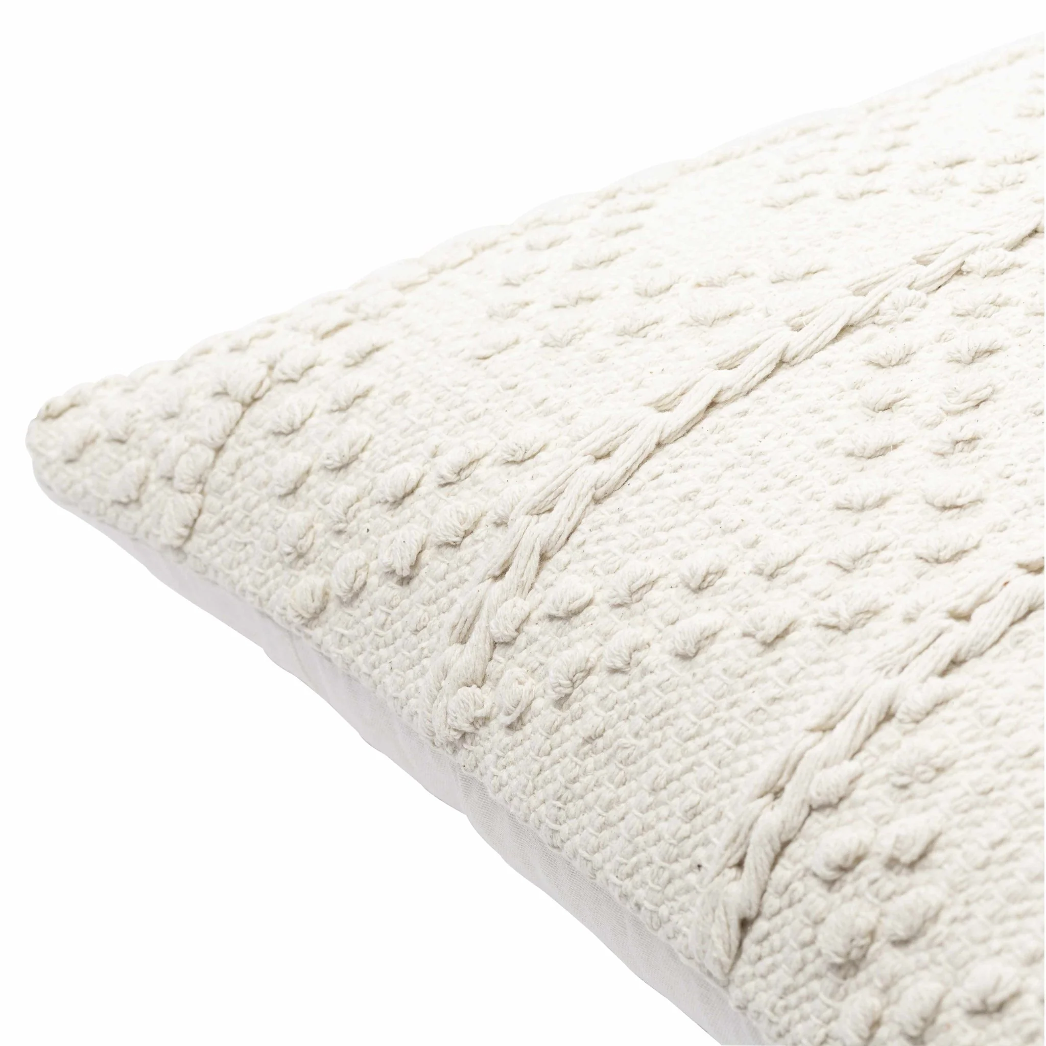 Hand Woven Ivory Textured Crochet Chevron Design Cotton Square Throw Pillow - Image 3