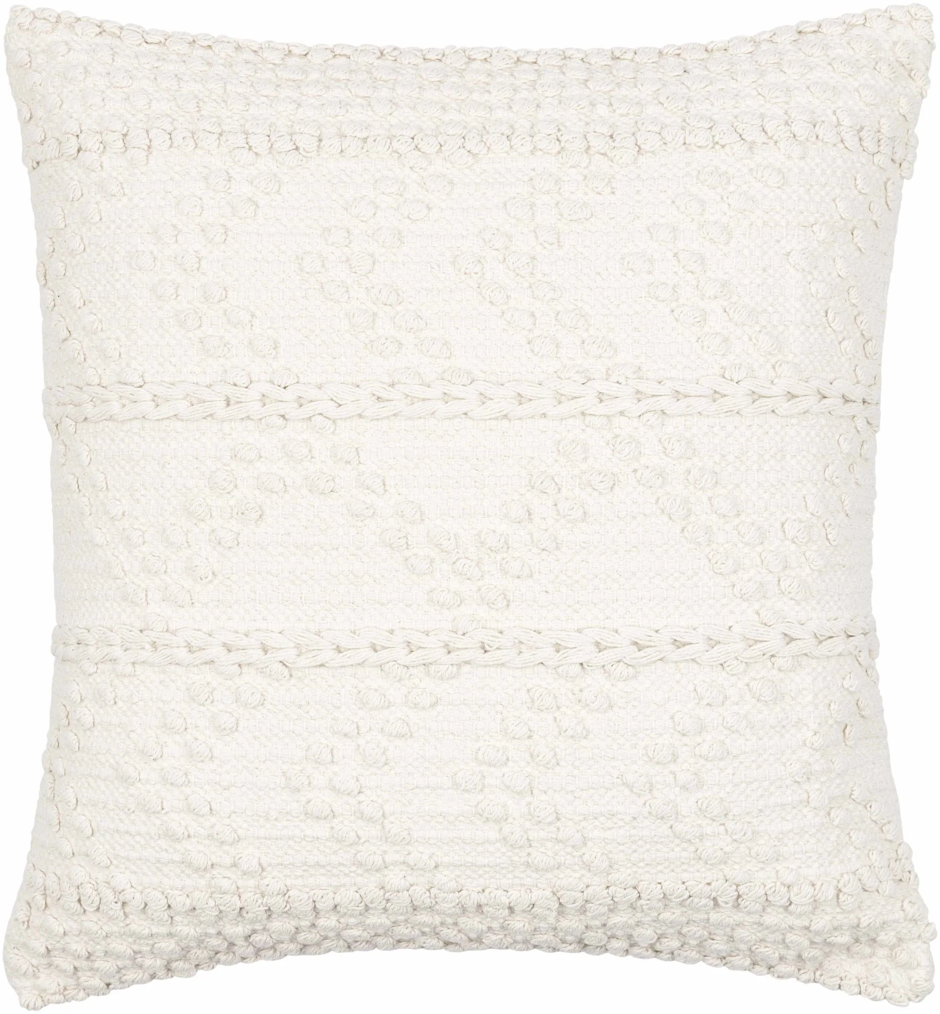 Hand Woven Ivory Textured Crochet Chevron Design Cotton Square Throw Pillow - Image 6