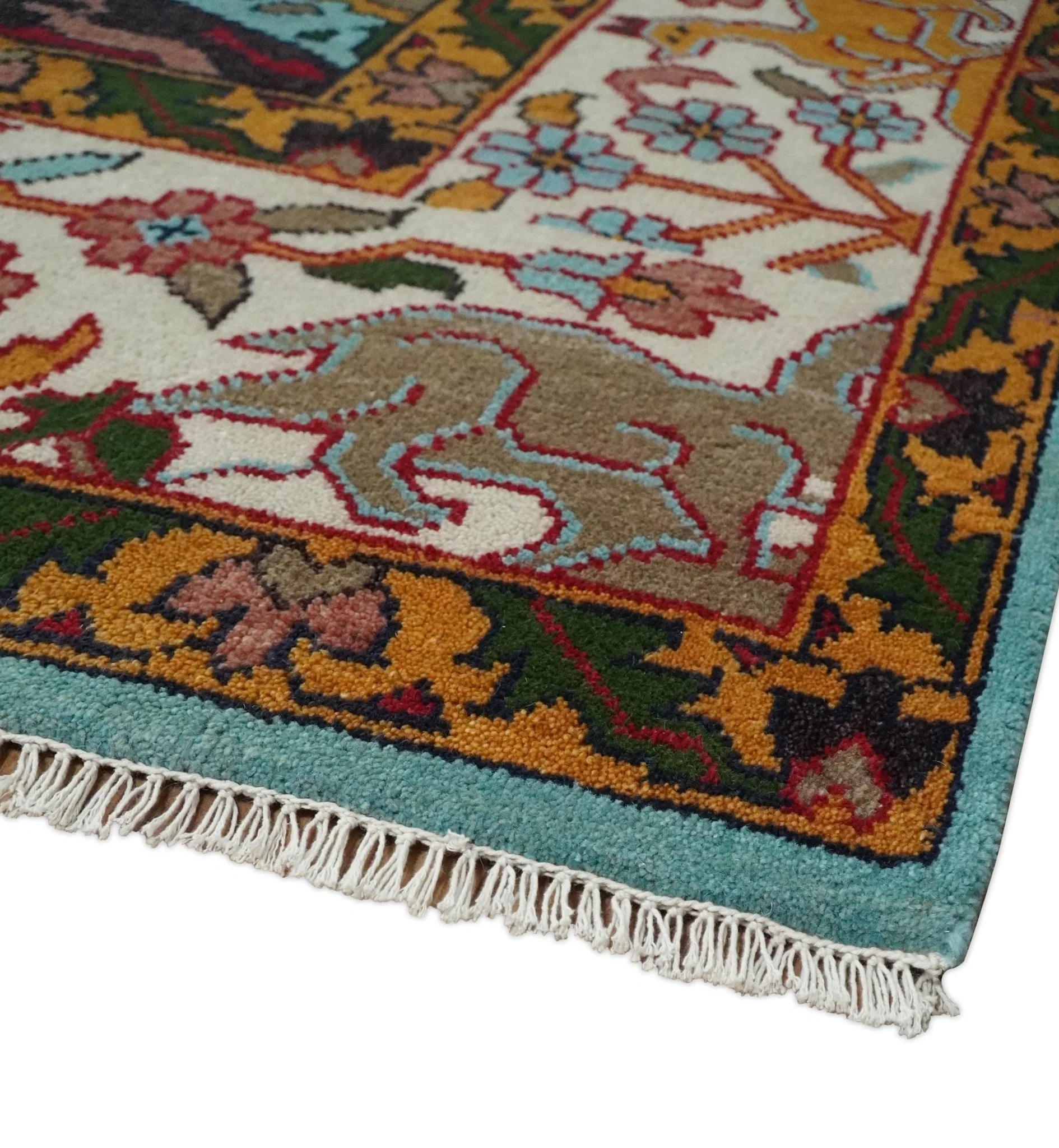 Jungle Animal Tree of Life 9x12 Hand Knotted Blue, Gold and Ivory Traditional Vintage Persian Style Antique Wool Rug | TRDCP843912 - Image 5