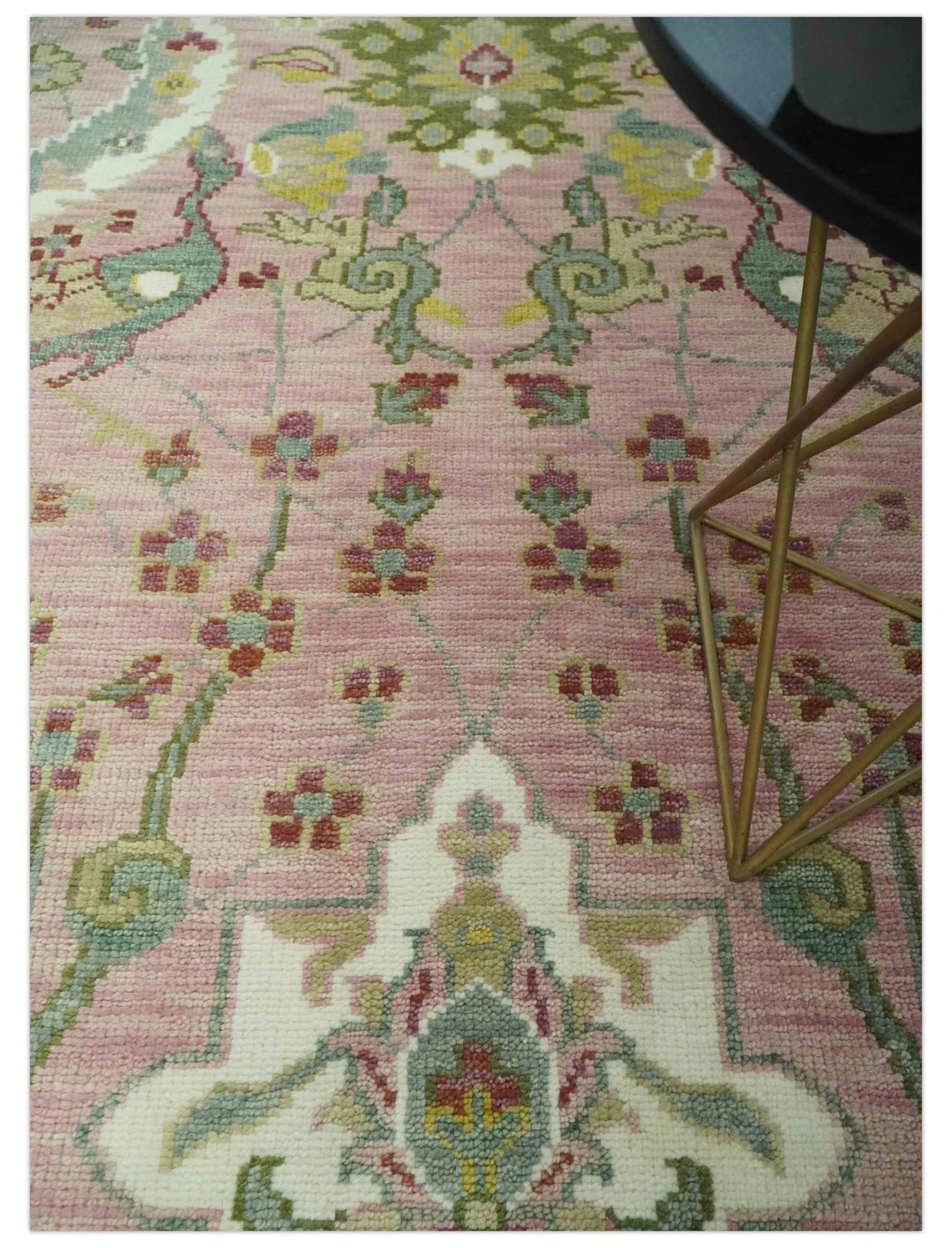 The Peacock Garden Pink and Green Peacock Bird Hand Knotted Multi size Wool Area Rug - Image 2