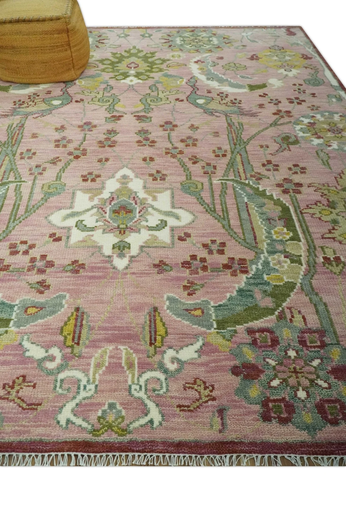 The Peacock Garden Pink and Green Peacock Bird Hand Knotted Multi size Wool Area Rug - Image 3
