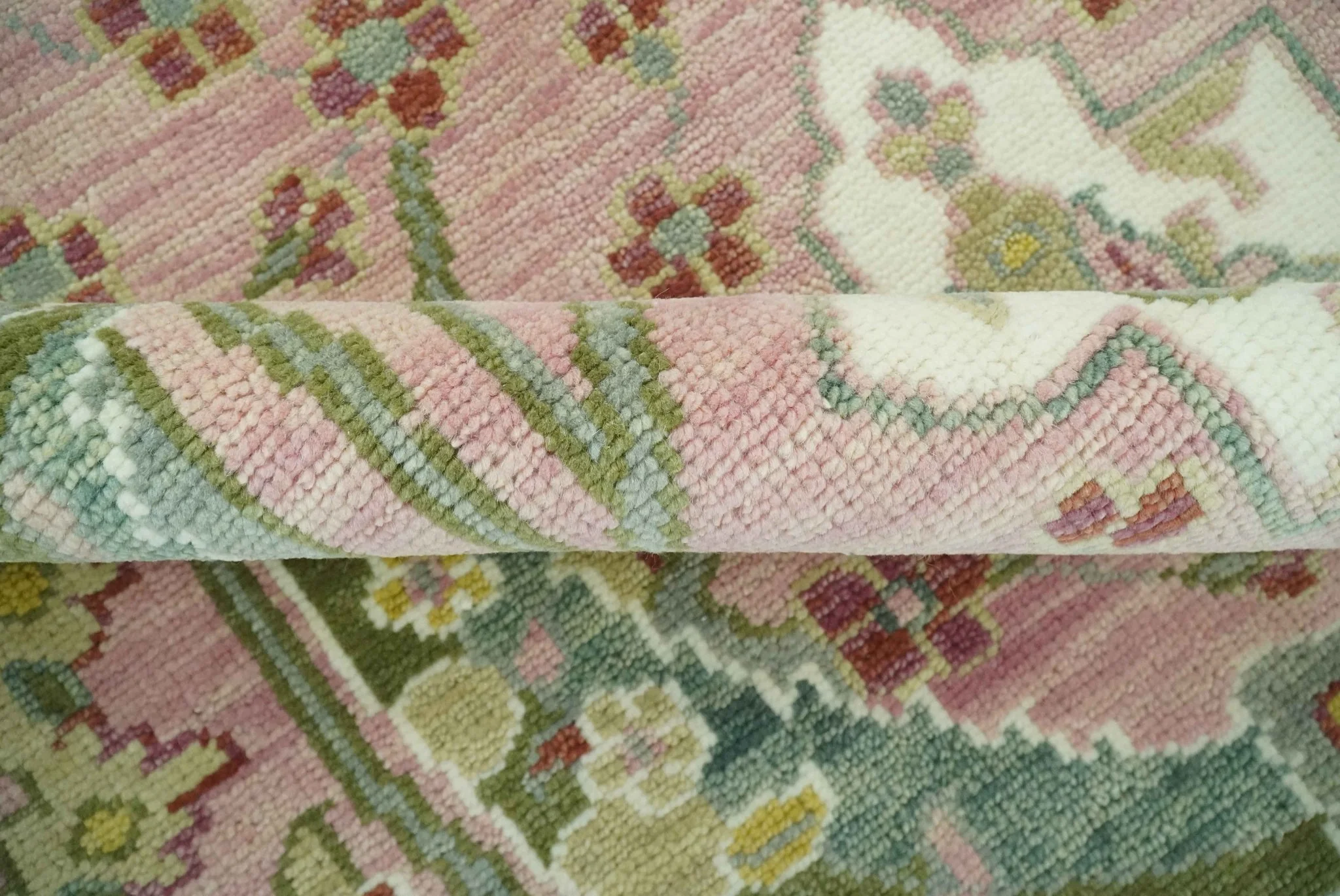The Peacock Garden Pink and Green Peacock Bird Hand Knotted Multi size Wool Area Rug - Image 4