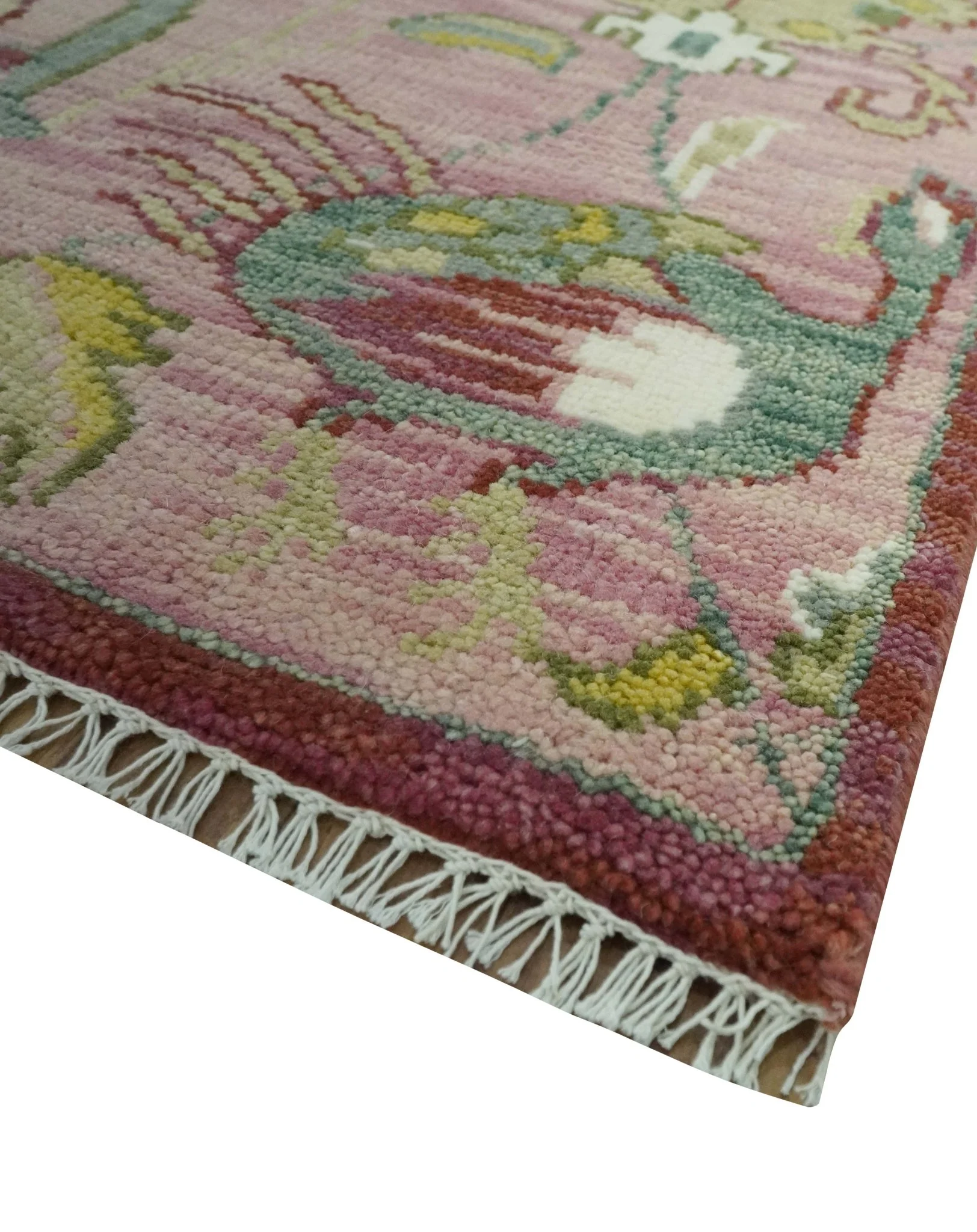 The Peacock Garden Pink and Green Peacock Bird Hand Knotted Multi size Wool Area Rug - Image 5