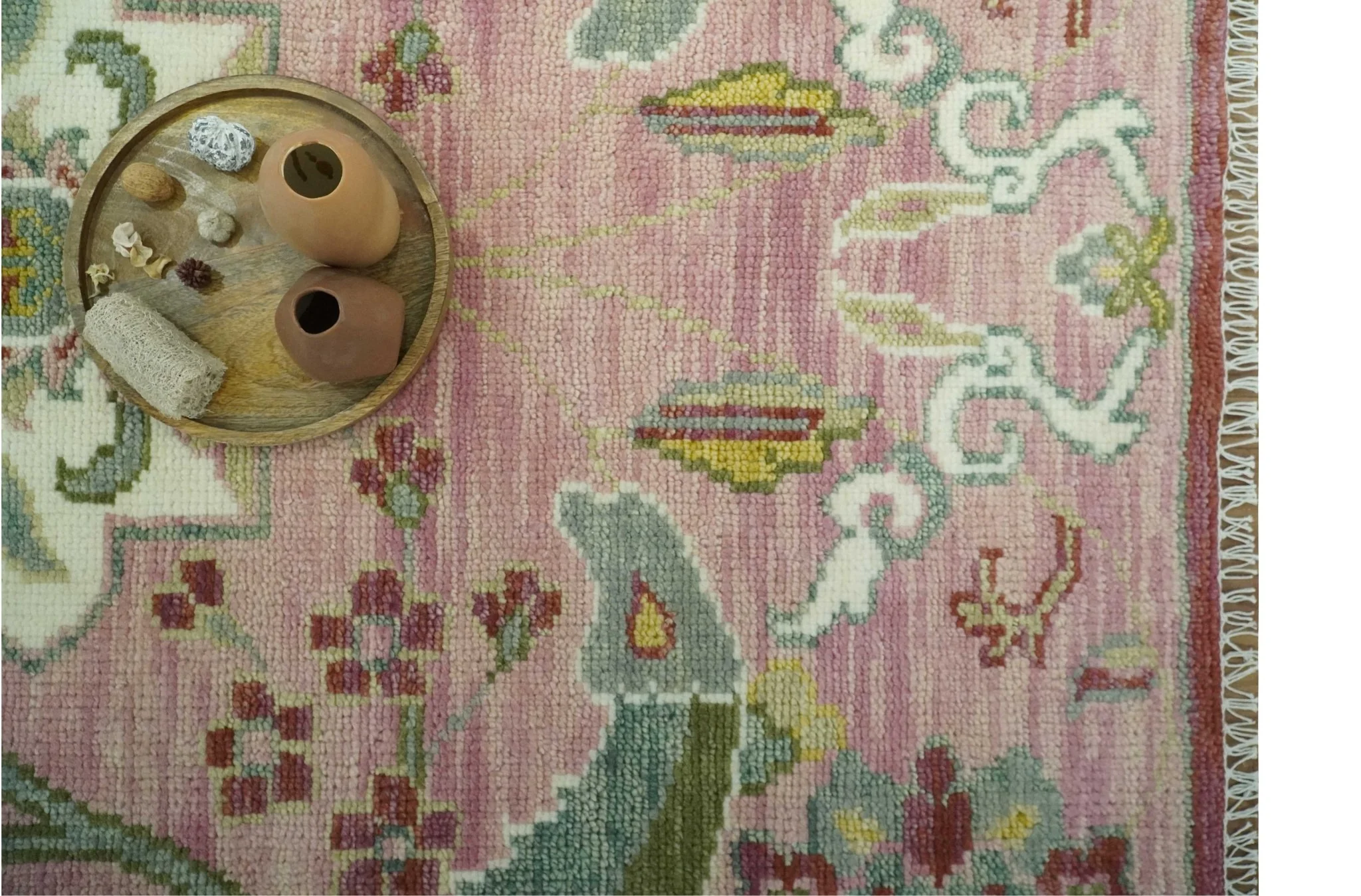 The Peacock Garden Pink and Green Peacock Bird Hand Knotted Multi size Wool Area Rug - Image 7