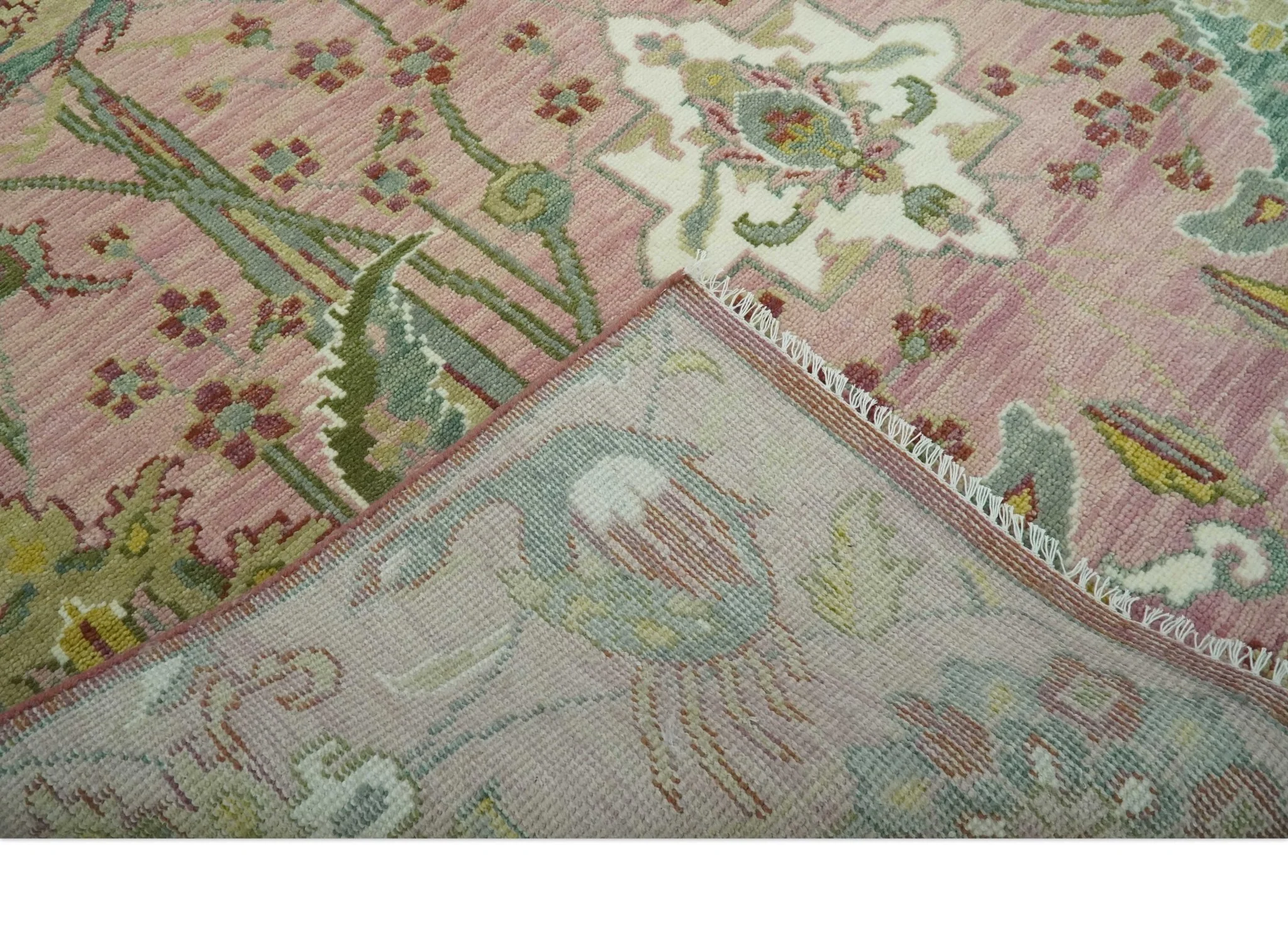 The Peacock Garden Pink and Green Peacock Bird Hand Knotted Multi size Wool Area Rug - Image 9