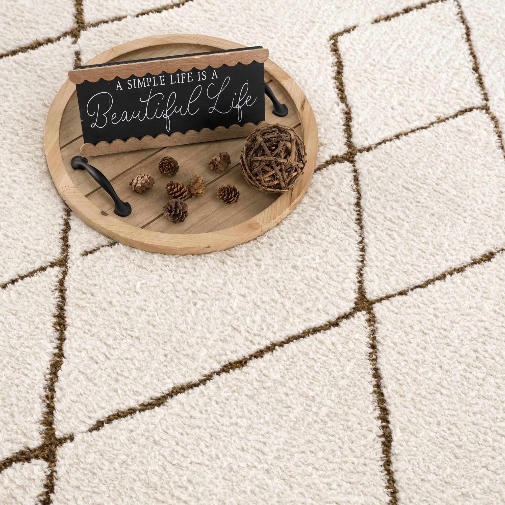 Modern Geometric rose cream, Brown Machine woven woolen area rug - Image 16