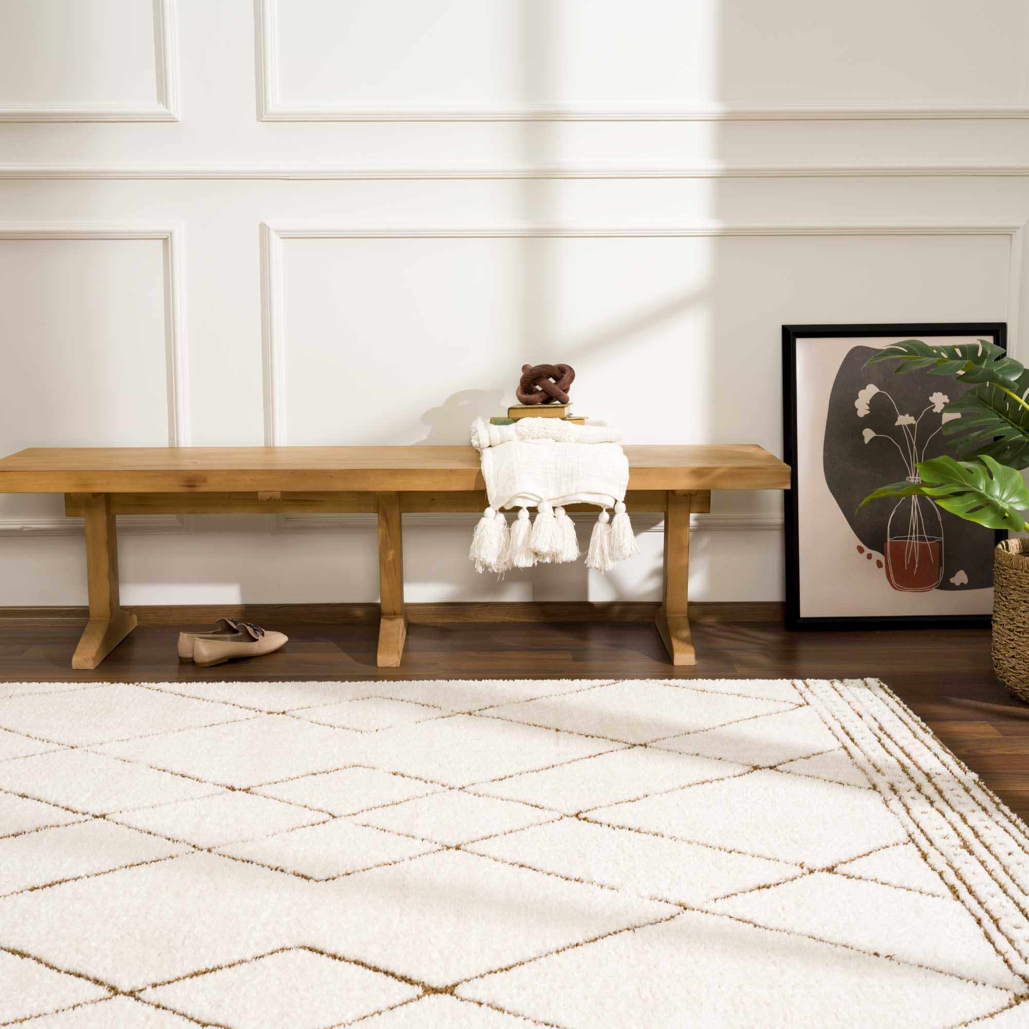 Modern Geometric rose cream, Brown Machine woven woolen area rug - Image 19