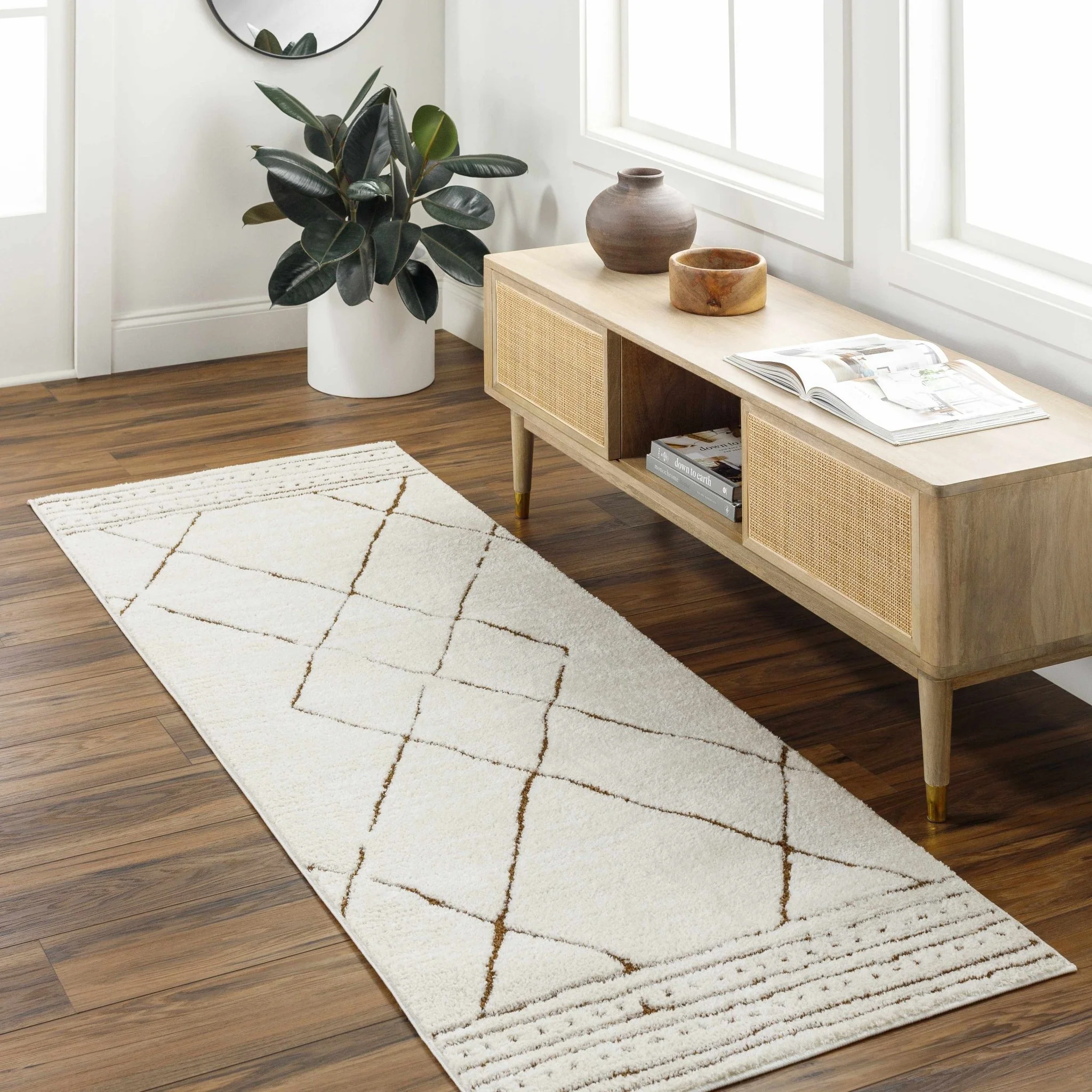Modern Geometric rose cream, Brown Machine woven woolen area rug - Image 20