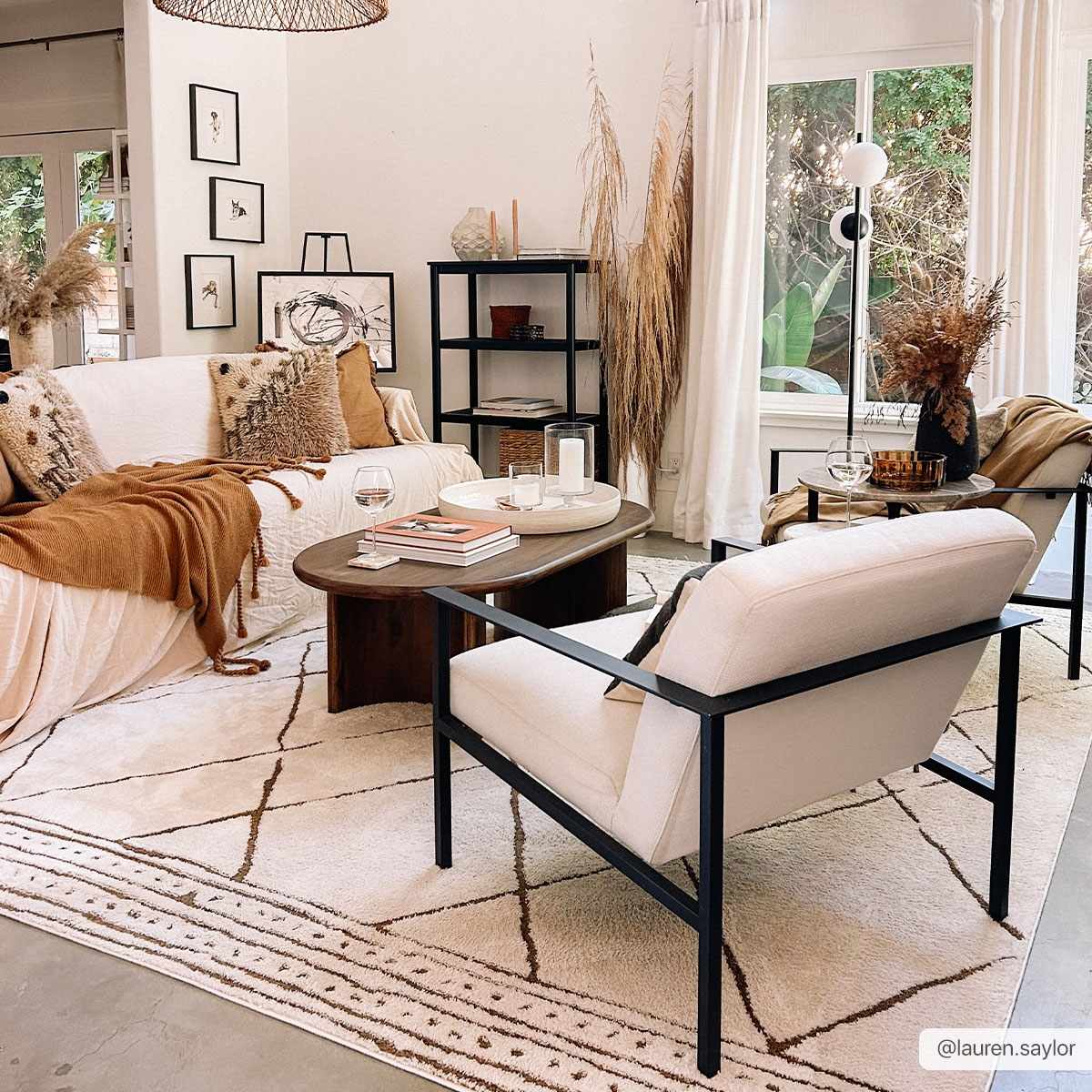 Modern Geometric rose cream, Brown Machine woven woolen area rug - Image 3