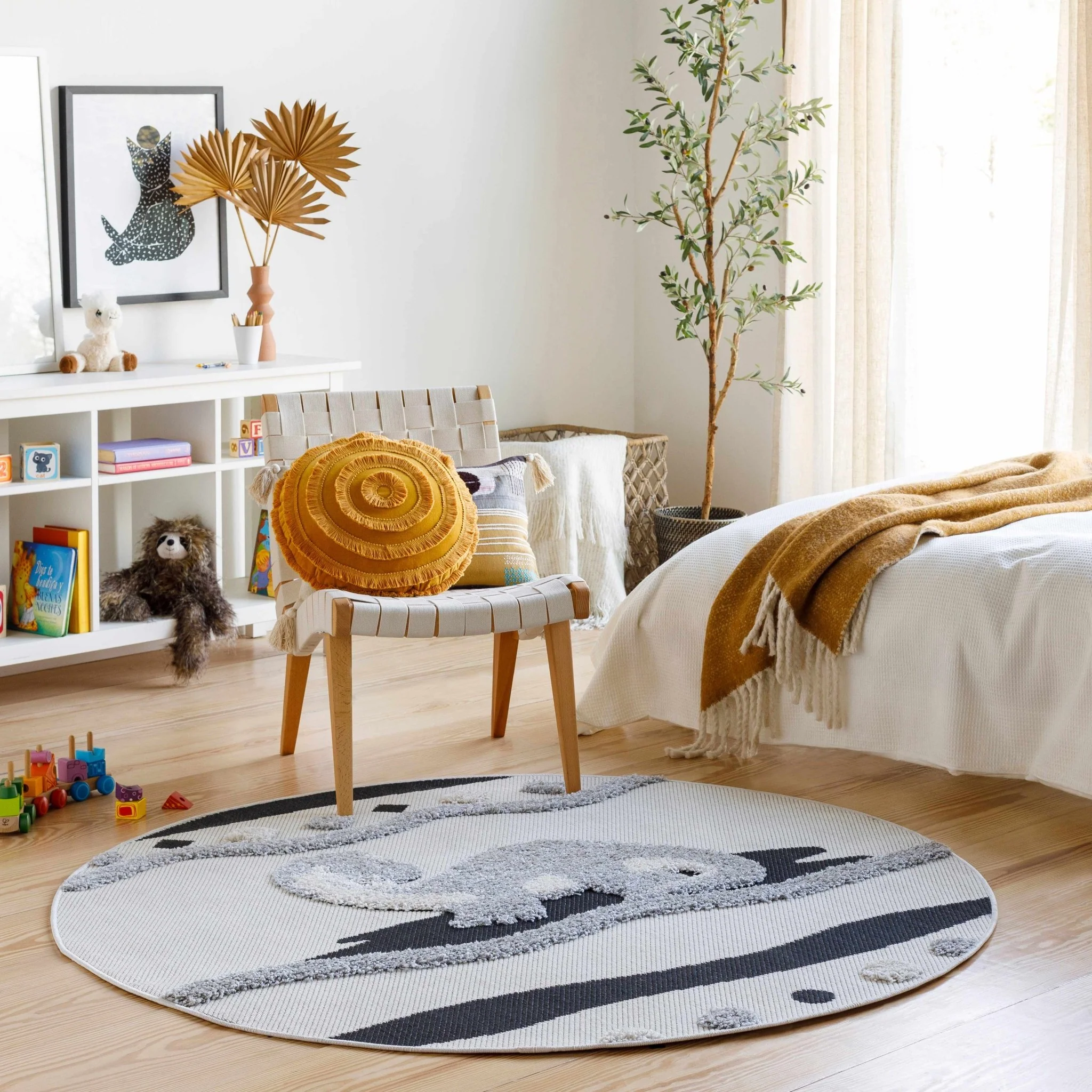 Kids Dinosaur Beige, Gray and Black high low Texture Round Outdoor safe Area Rug - Image 4