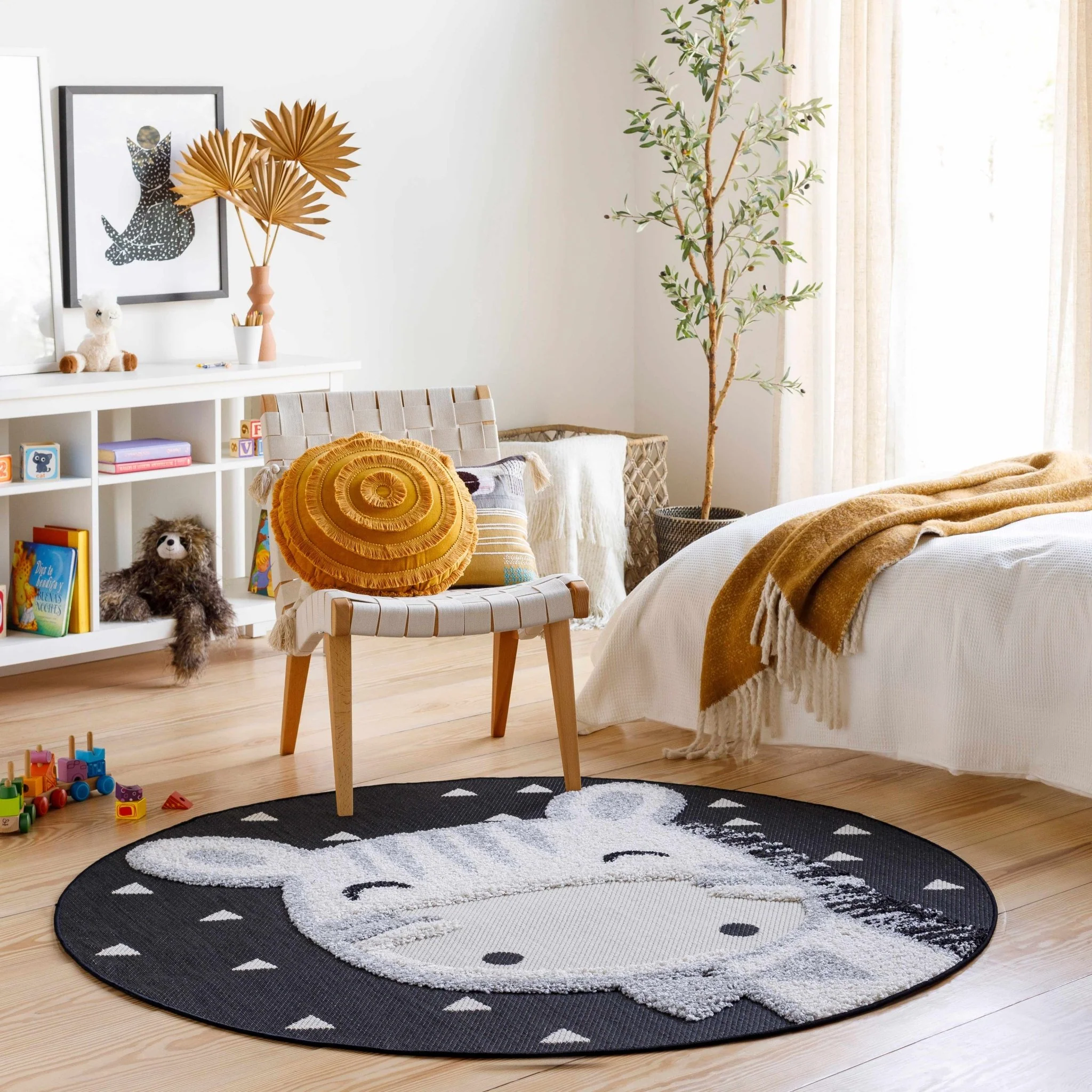 Kids Giraffe Beige, Gray and Black high low Texture Round Outdoor safe Area Rug - Image 4