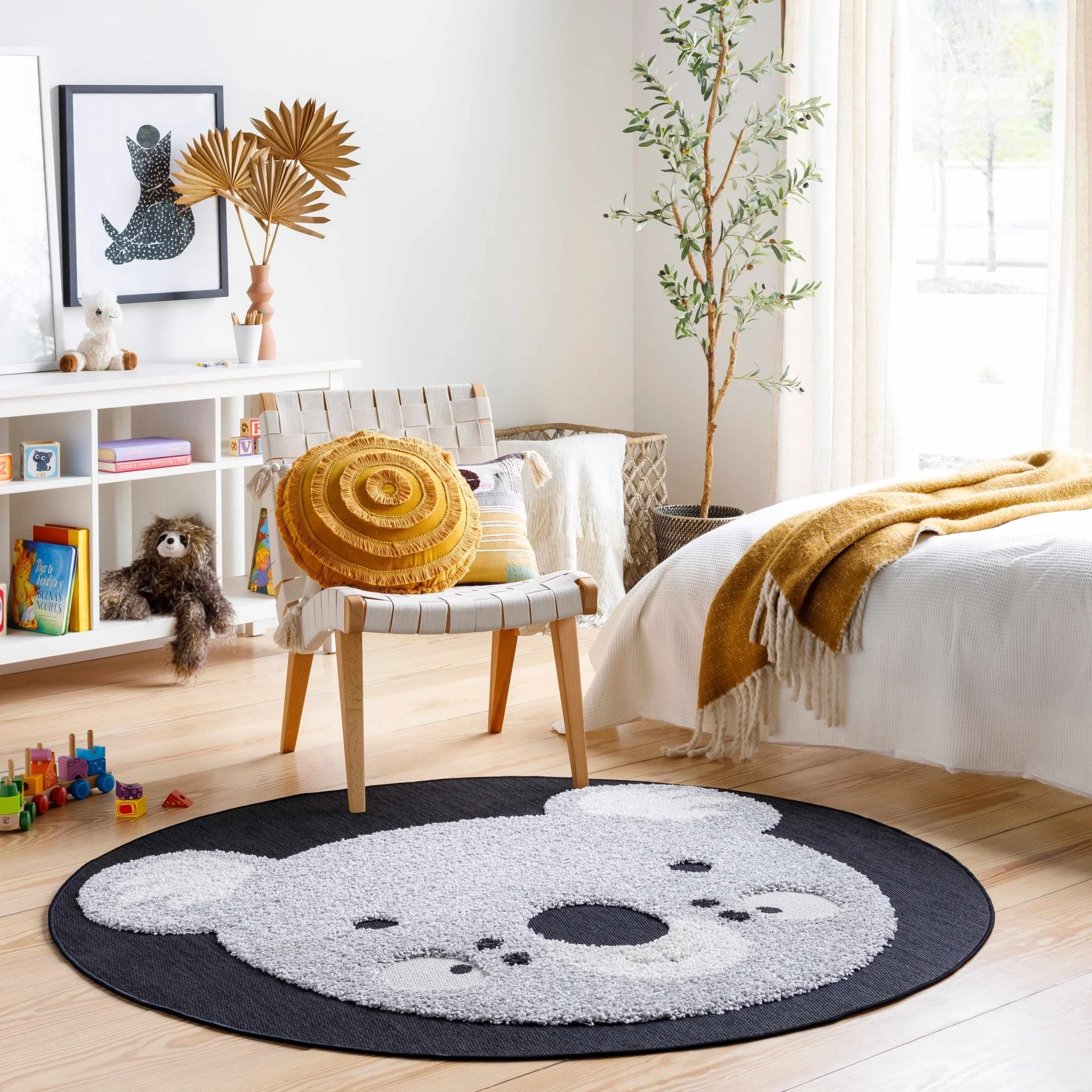 Kids Koala Gray, Black and Beige high low Texture out door safe Round Rug - Image 4