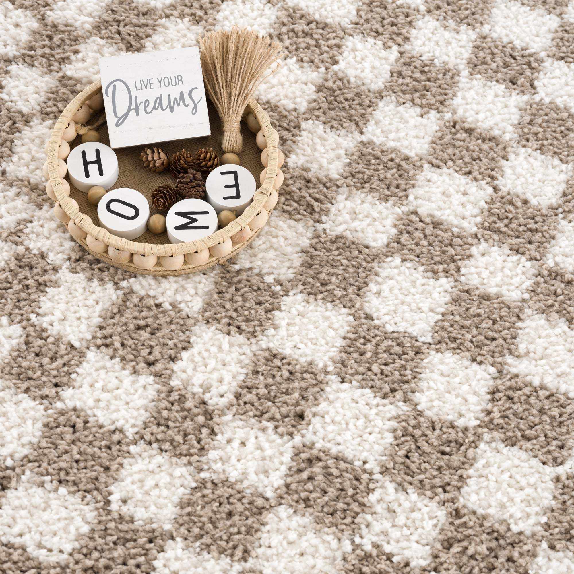 Modern Geometric Light brown and white Machine woven Plush wool area rug - Image 11