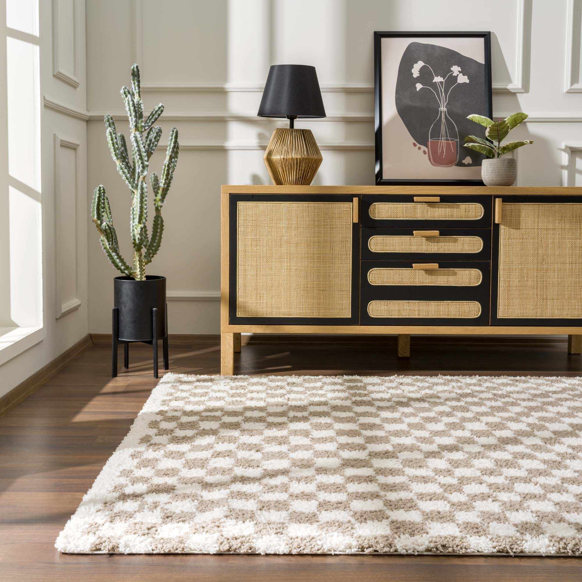 Modern Geometric Light brown and white Machine woven Plush wool area rug - Image 13