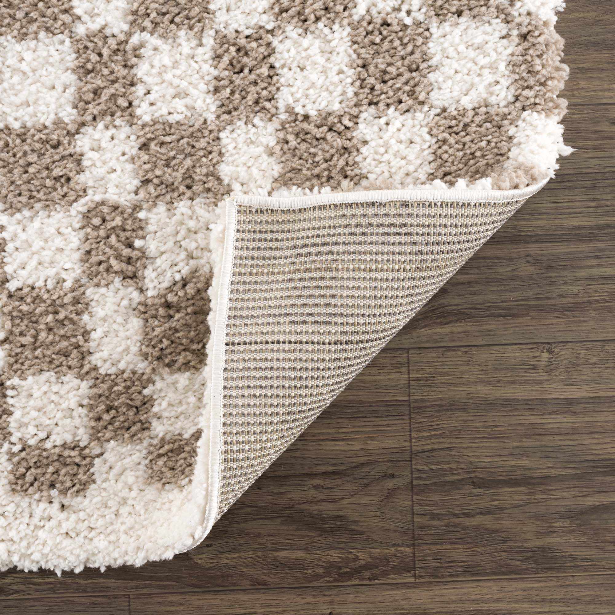 Modern Geometric Light brown and white Machine woven Plush wool area rug - Image 5
