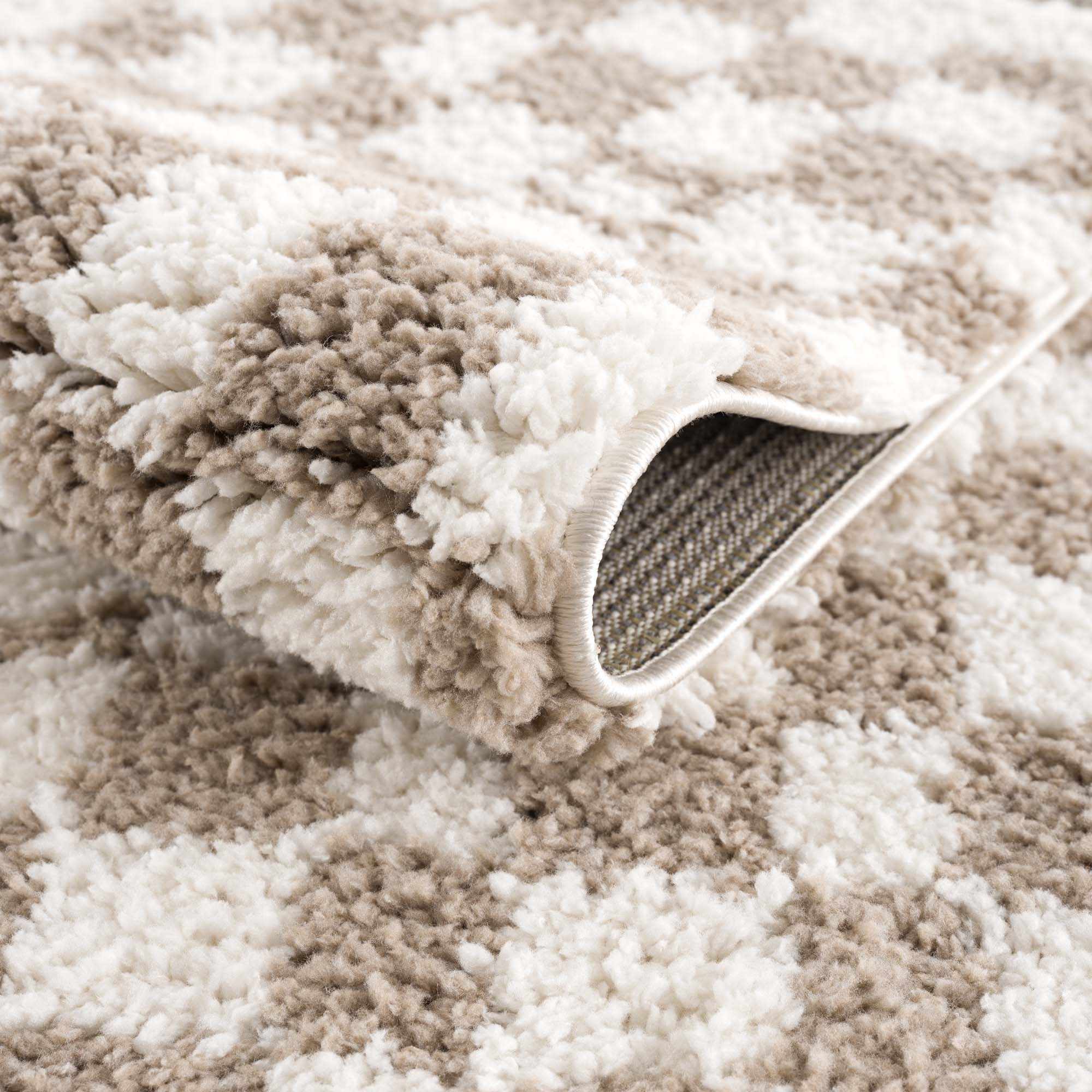 Modern Geometric Light brown and white Machine woven Plush wool area rug - Image 6
