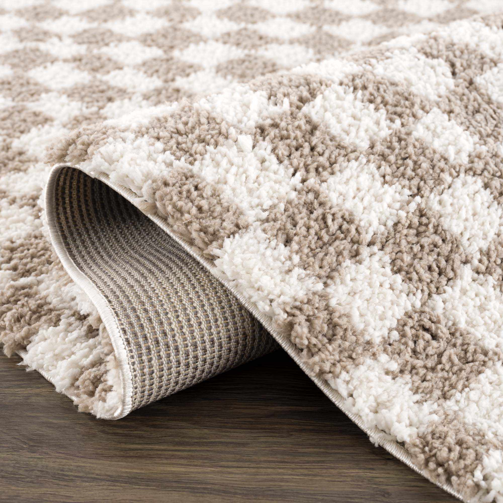 Modern Geometric Light brown and white Machine woven Plush wool area rug - Image 7