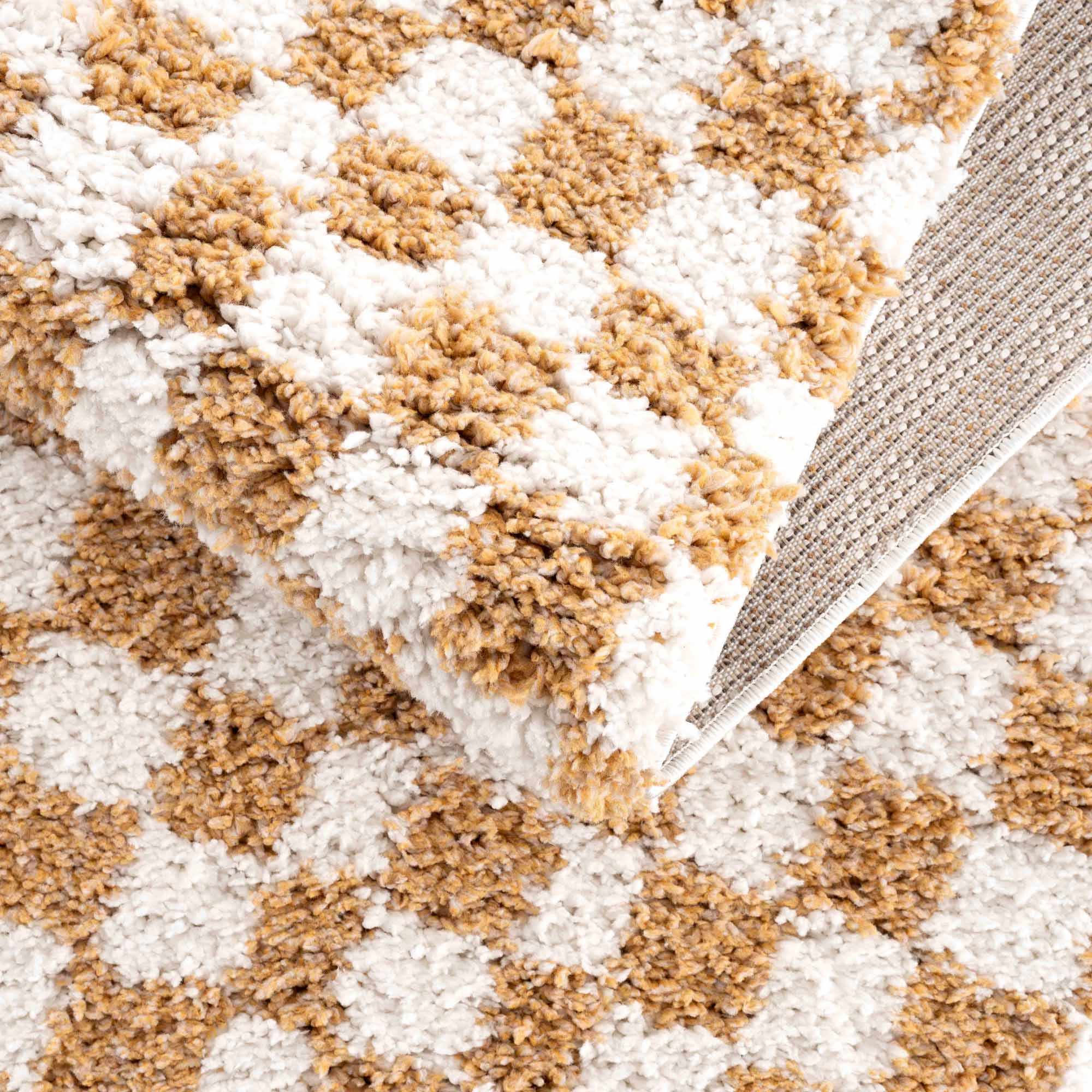 Modern Geometric checkered Plush Ivory Brown, White wool  Area Rug - Image 12