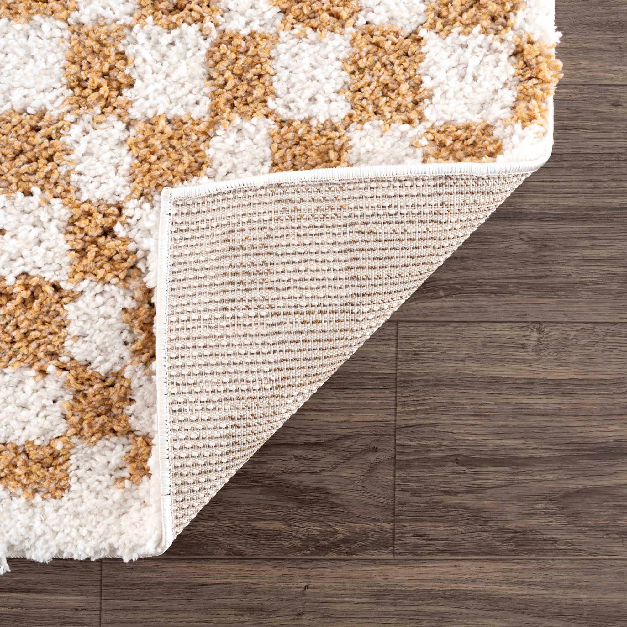 Modern Geometric checkered Plush Ivory Brown, White wool  Area Rug - Image 14