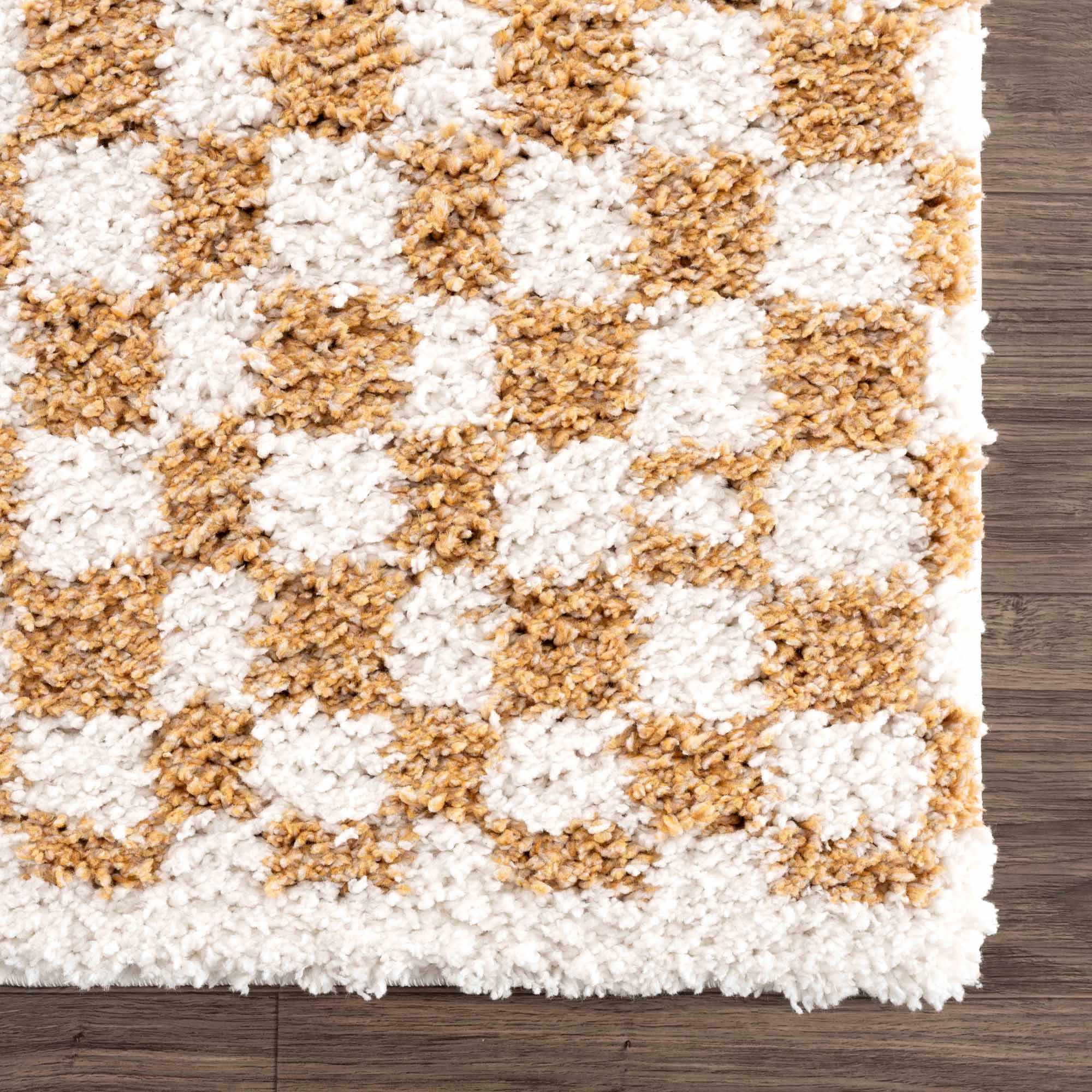 Modern Geometric checkered Plush Ivory Brown, White wool  Area Rug - Image 15