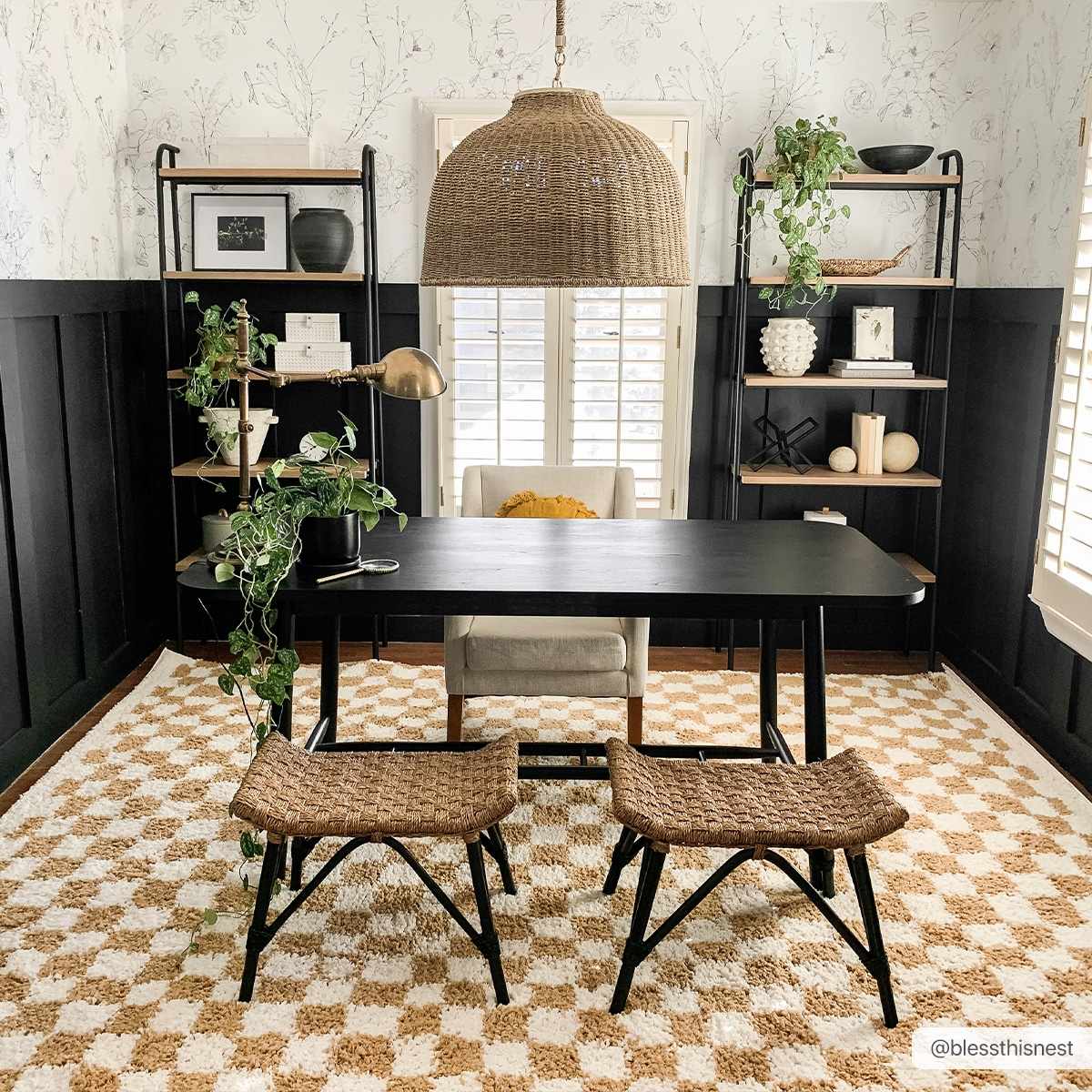 Modern Geometric checkered Plush Ivory Brown, White wool  Area Rug - Image 2