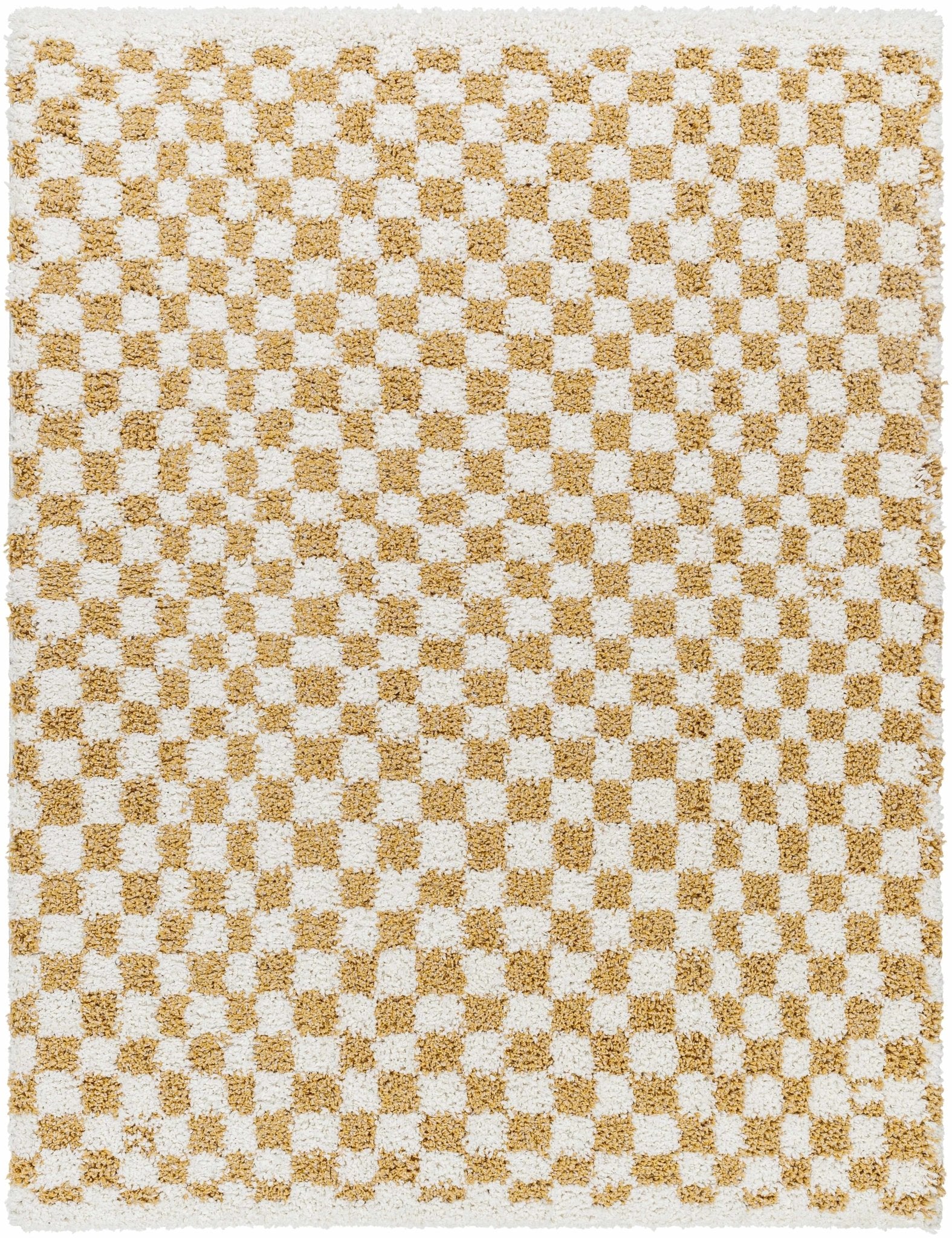 Modern Geometric checkered Plush Ivory Brown, White wool  Area Rug - Image 22