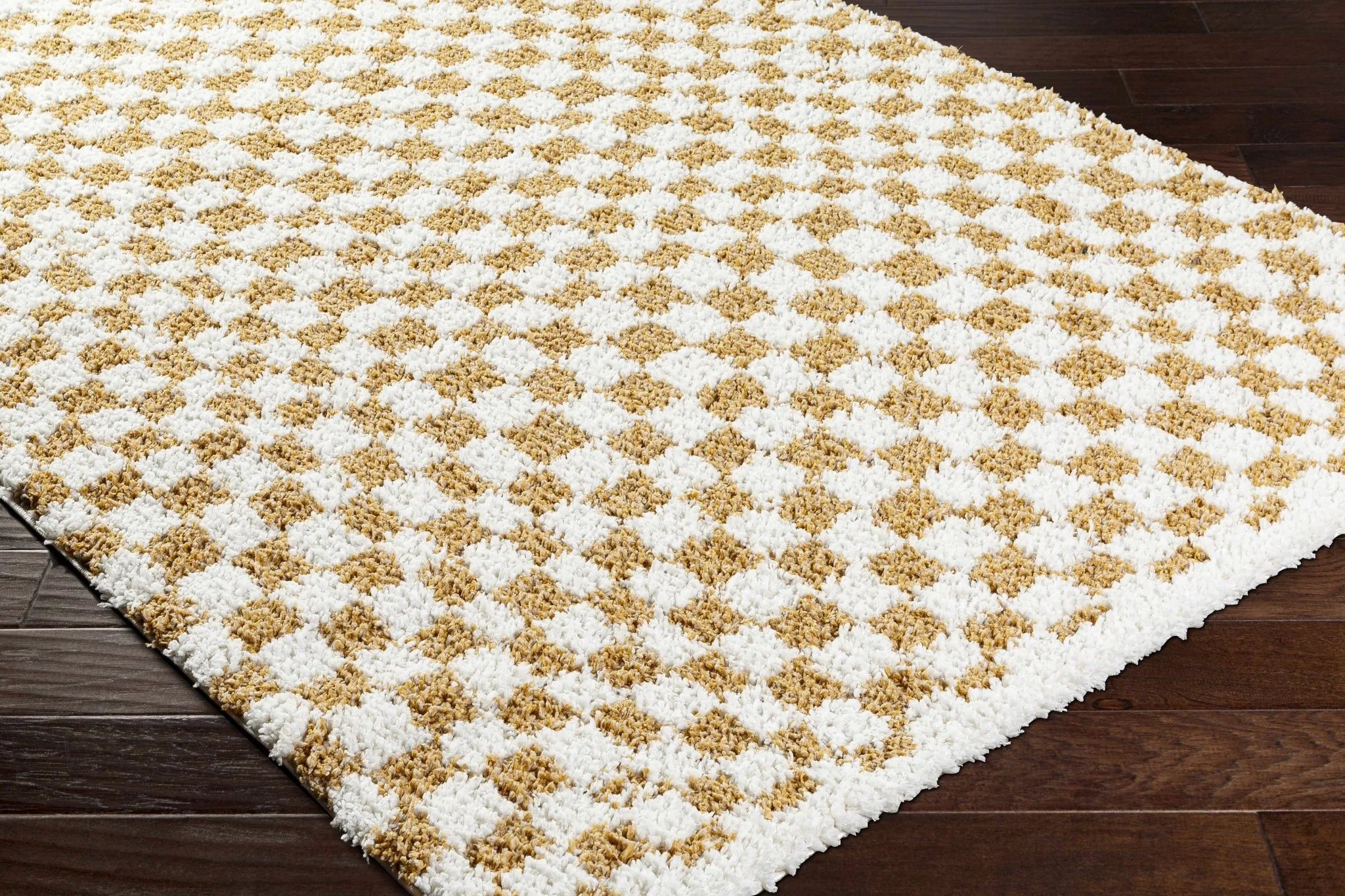 Modern Geometric checkered Plush Ivory Brown, White wool  Area Rug - Image 23