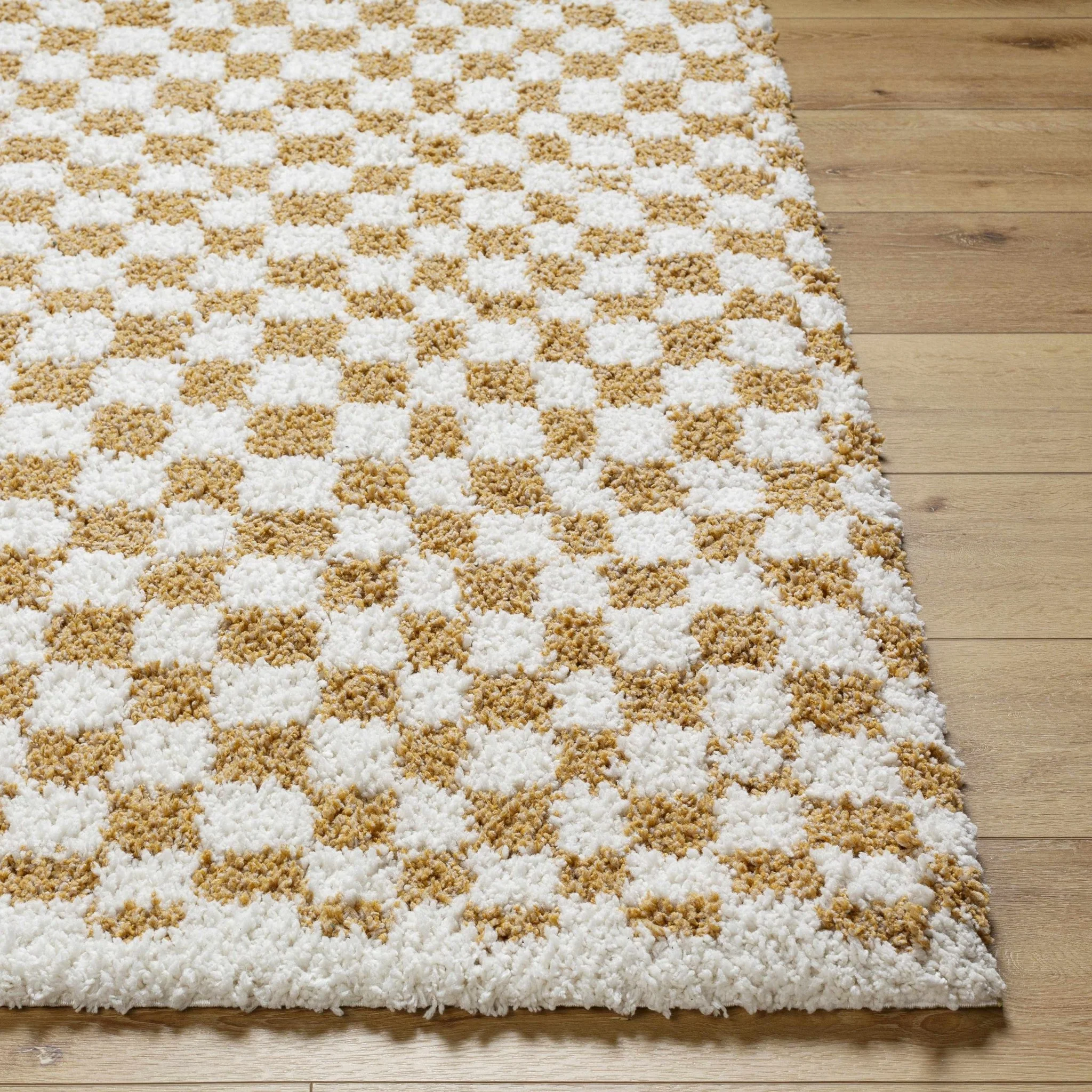 Modern Geometric checkered Plush Ivory Brown, White wool  Area Rug - Image 25