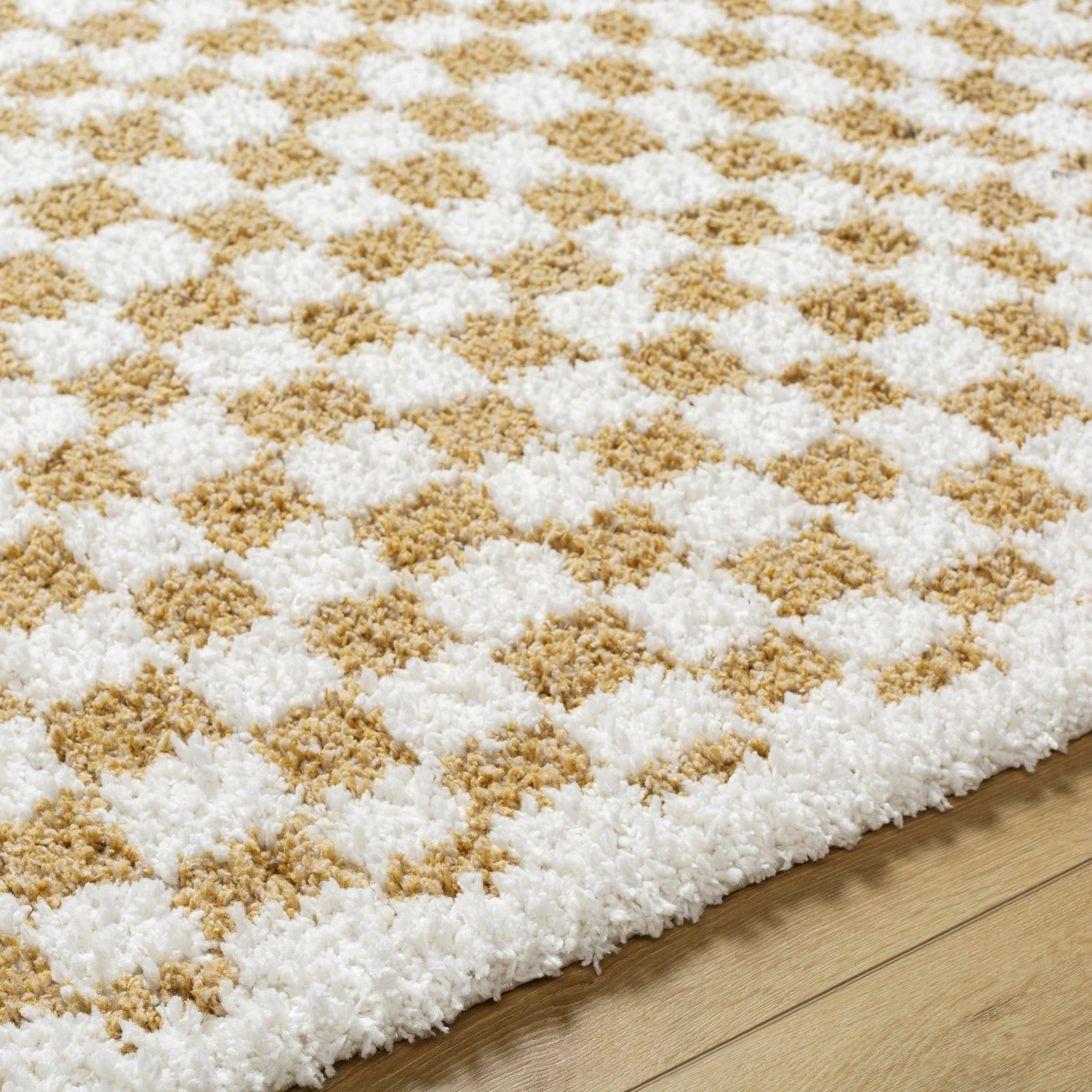Modern Geometric checkered Plush Ivory Brown, White wool  Area Rug - Image 26