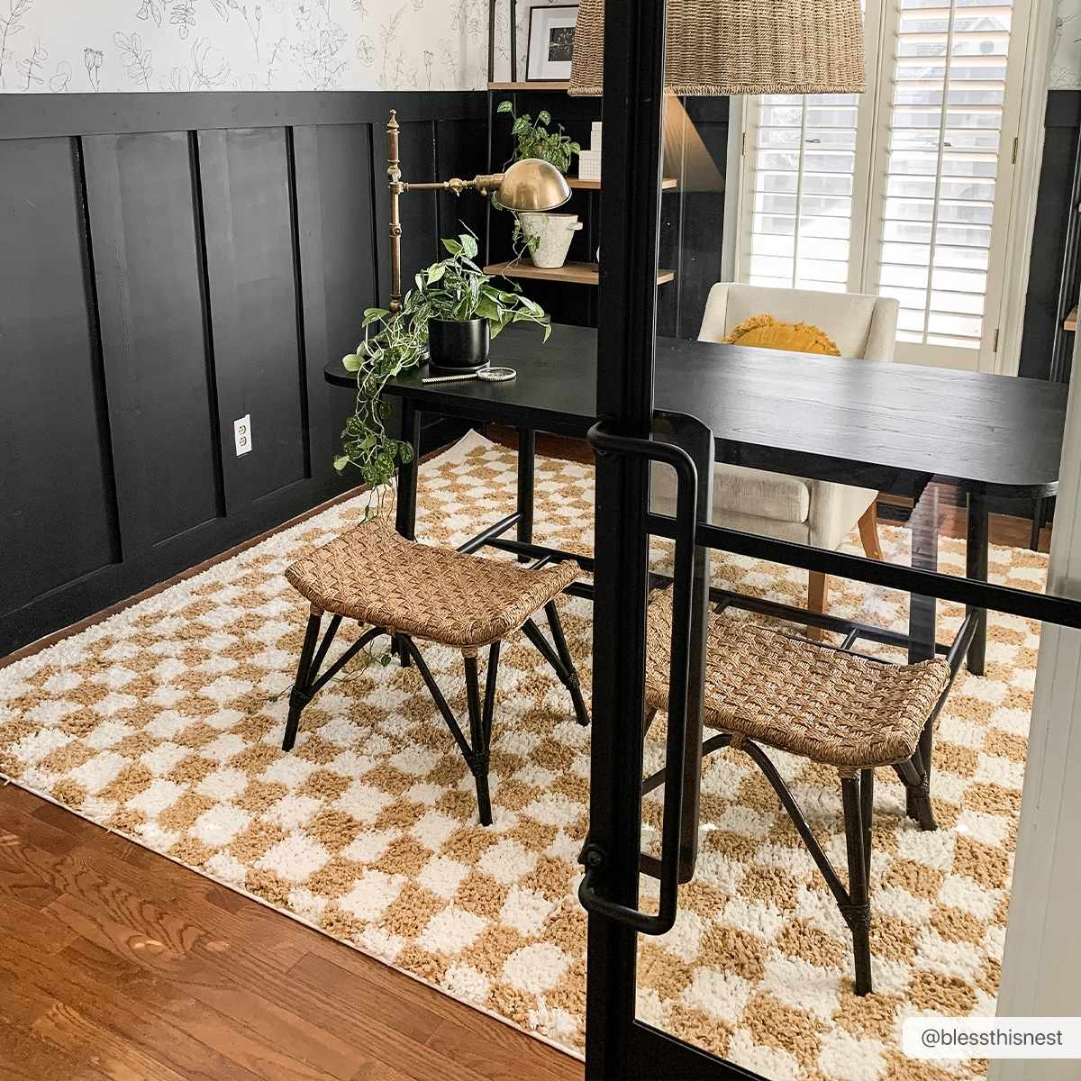 Modern Geometric checkered Plush Ivory Brown, White wool  Area Rug - Image 5