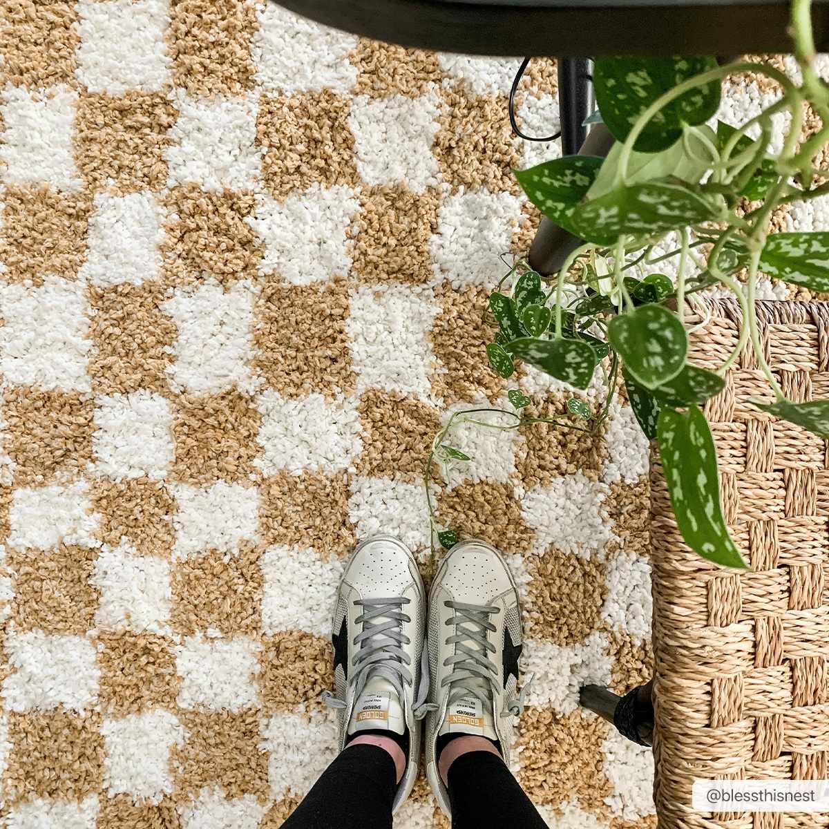Modern Geometric checkered Plush Ivory Brown, White wool  Area Rug - Image 7