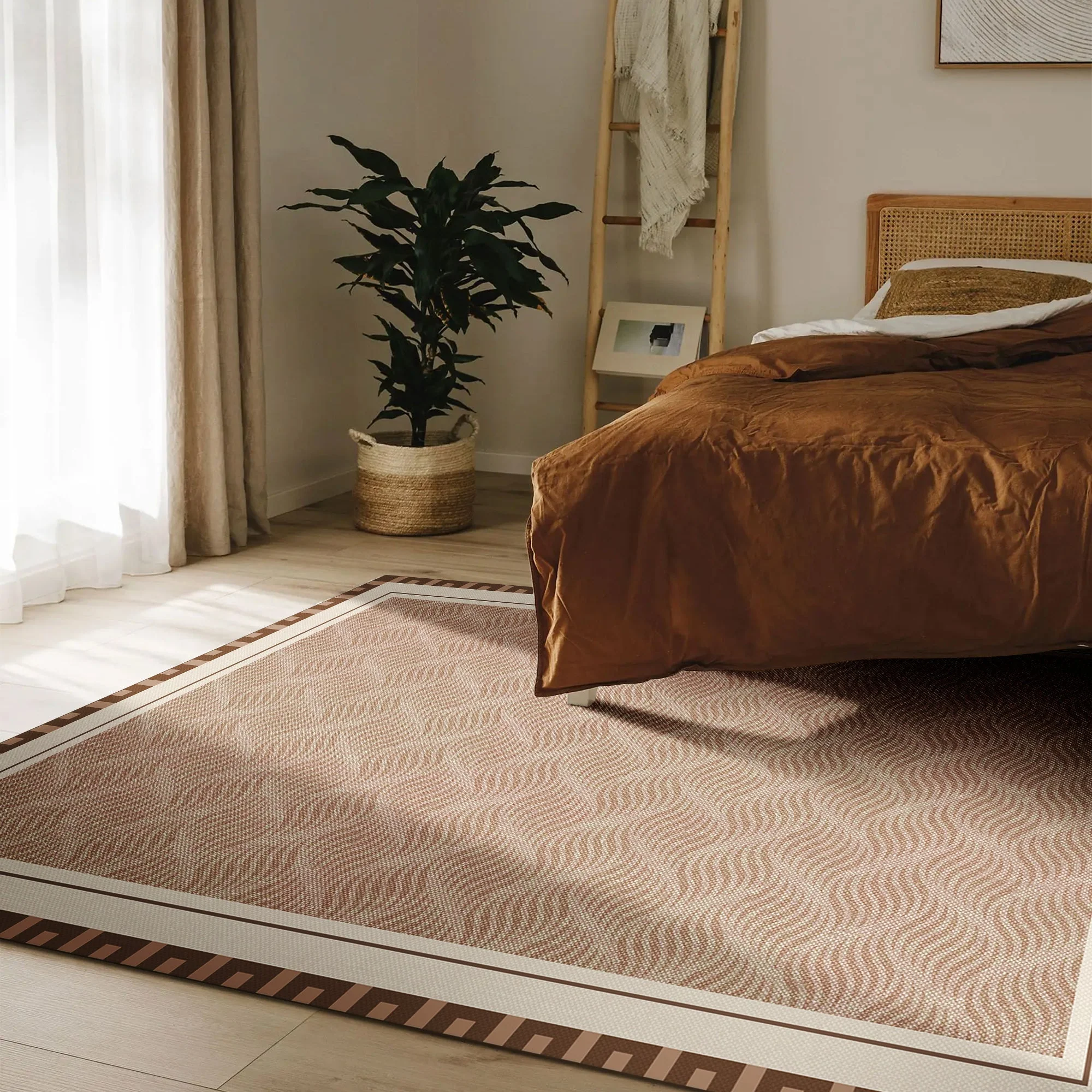 Lantern Design Beige Machine Washable Cotton Area Rug - Image 2