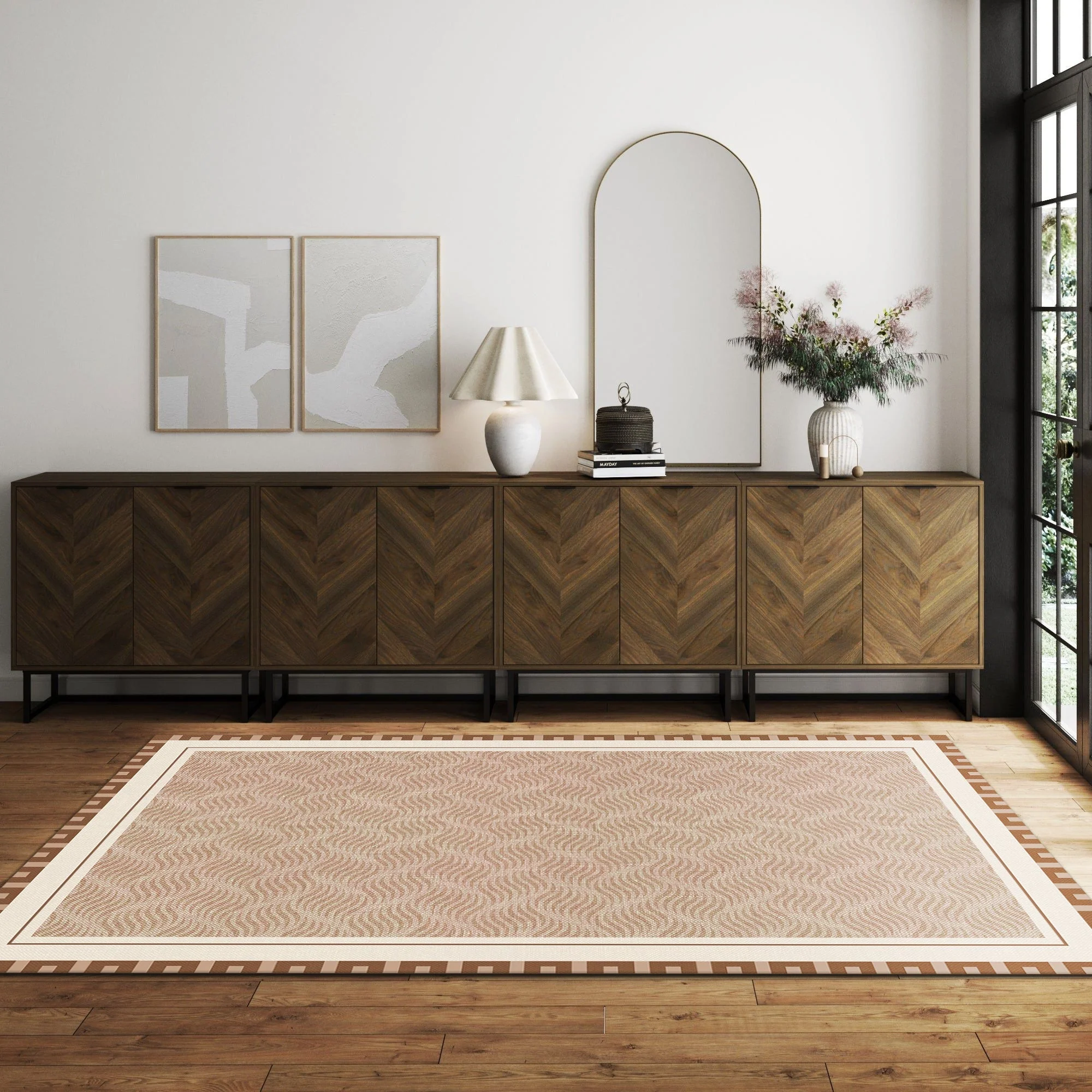 Lantern Design Beige Machine Washable Cotton Area Rug - Image 4