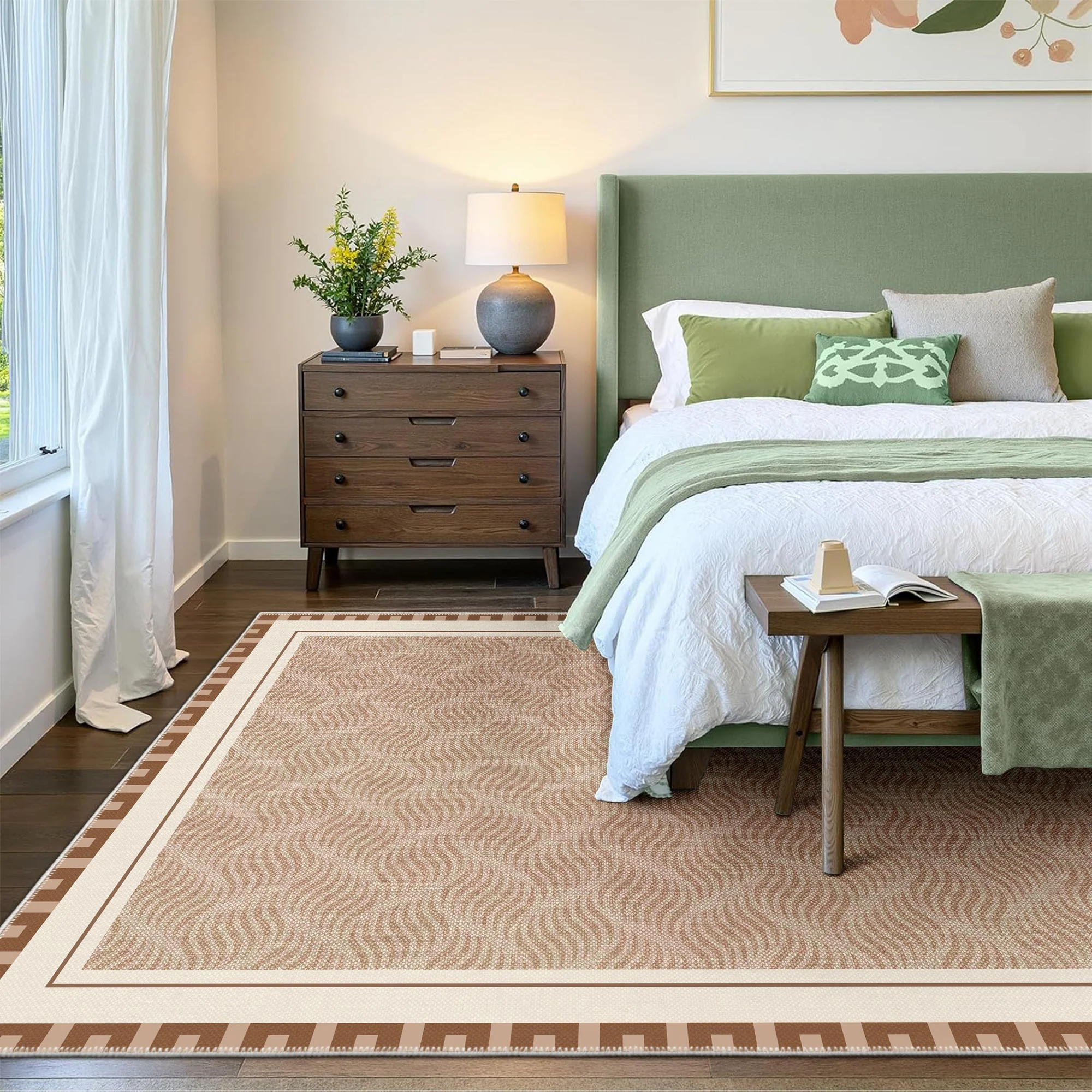 Lantern Design Beige Machine Washable Cotton Area Rug - Image 5