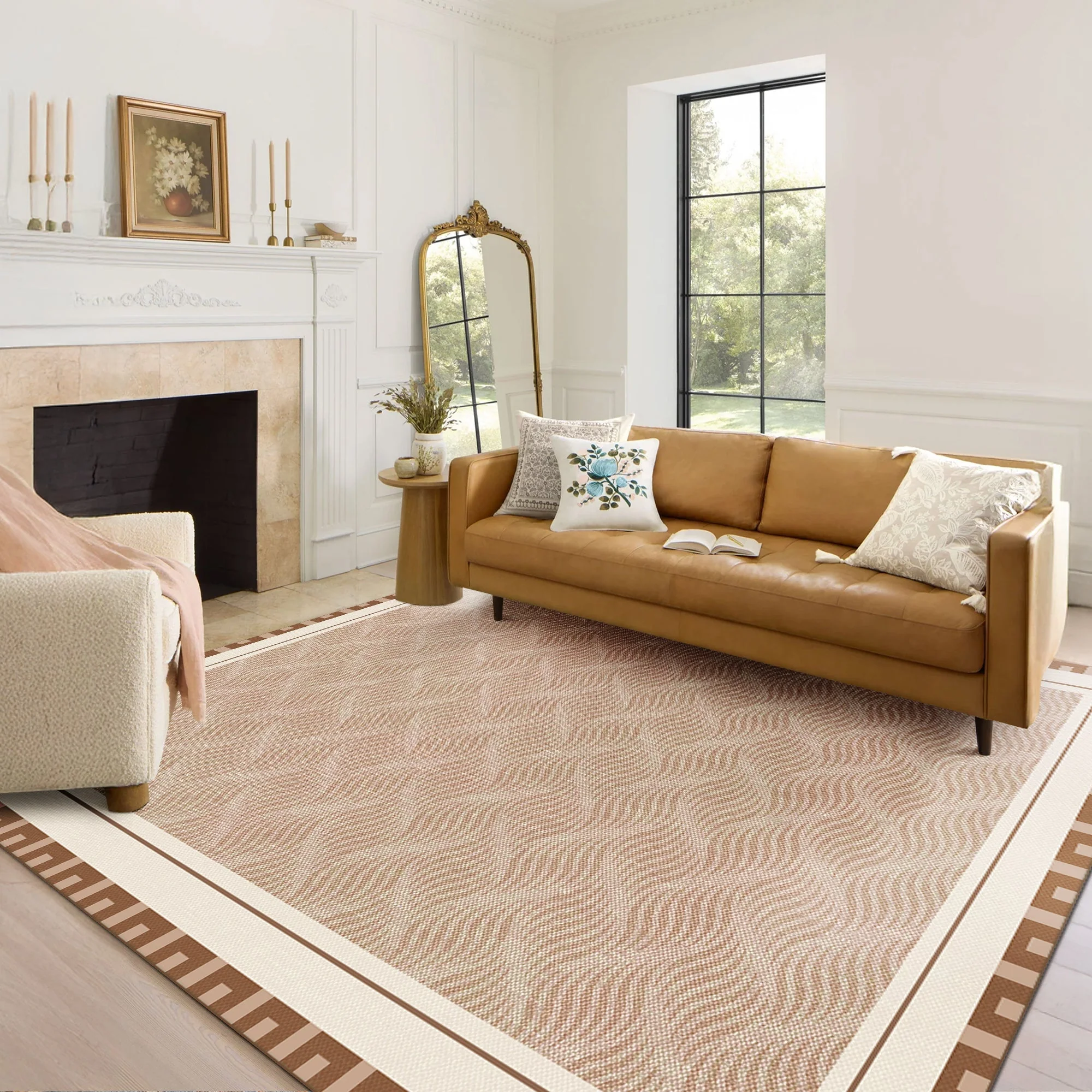 Lantern Design Beige Machine Washable Cotton Area Rug - Image 6