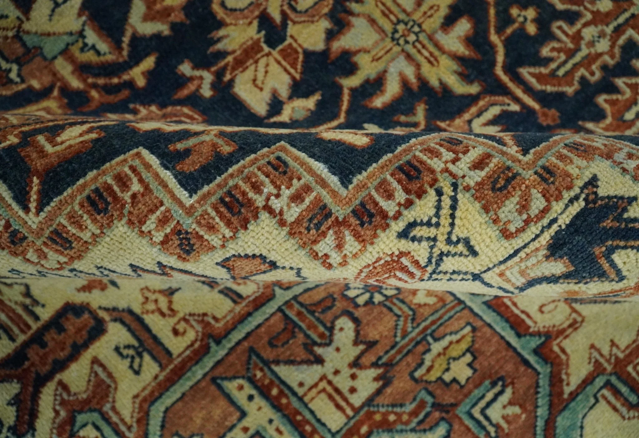 Large 8x11 Fine Hand Knotted Blue and Rust Traditional Vintage Heriz Serapi Antique Wool Rug | TRDCP479811 - Image 10