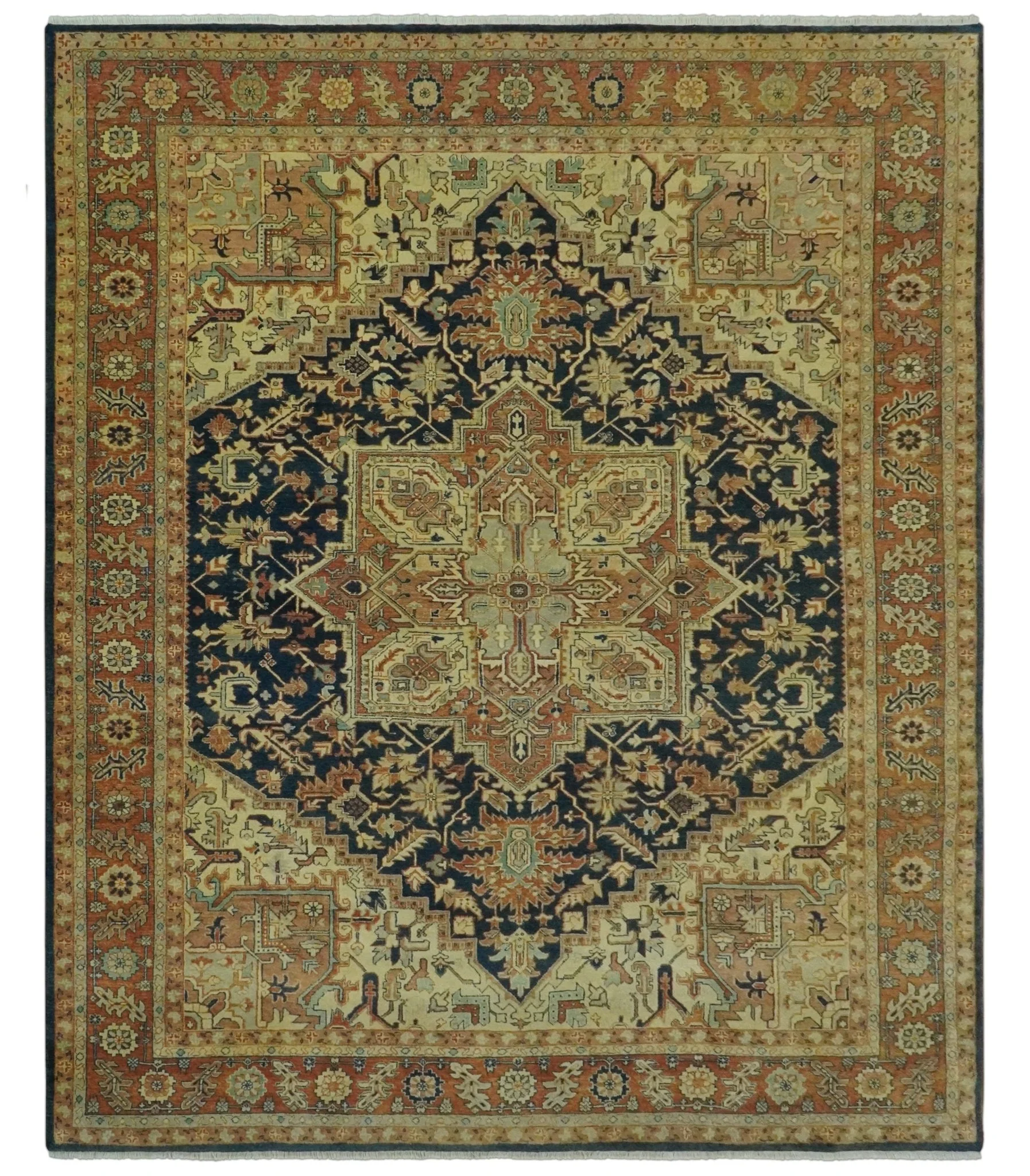 Large 8x11 Fine Hand Knotted Blue and Rust Traditional Vintage Heriz Serapi Antique Wool Rug | TRDCP479811 - Image 14