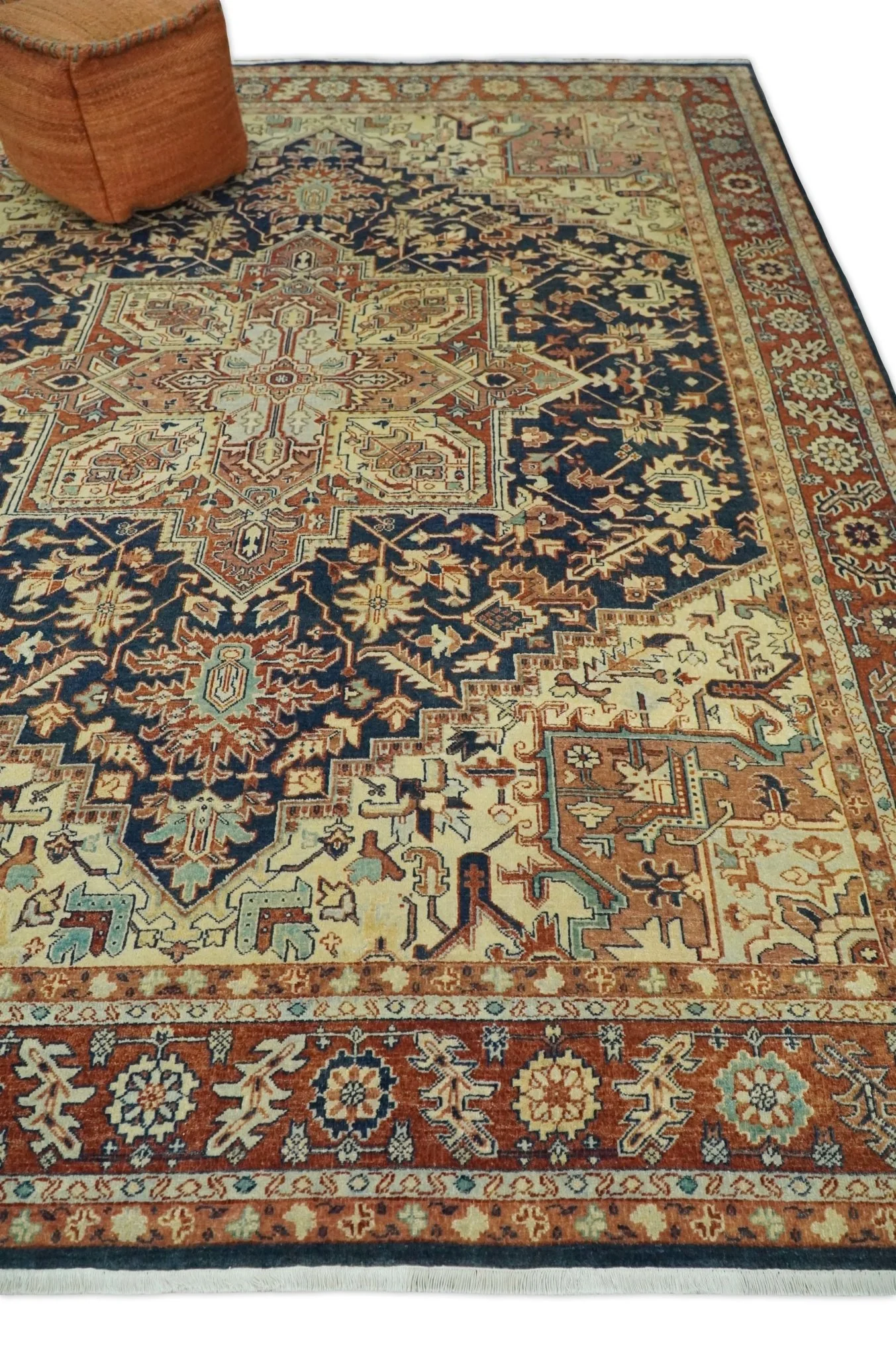 Large 8x11 Fine Hand Knotted Blue and Rust Traditional Vintage Heriz Serapi Antique Wool Rug | TRDCP479811 - Image 3