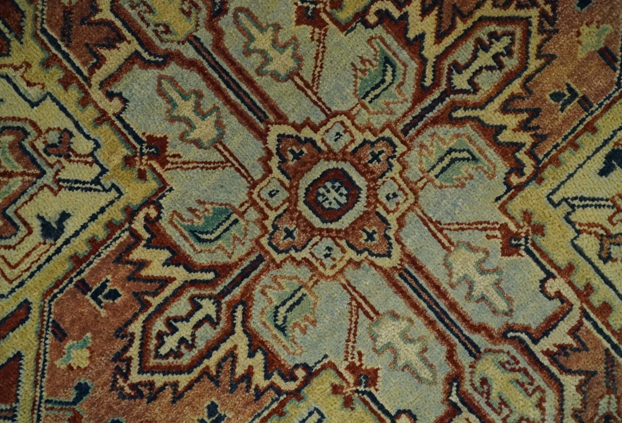 Large 8x11 Fine Hand Knotted Blue and Rust Traditional Vintage Heriz Serapi Antique Wool Rug | TRDCP479811 - Image 4